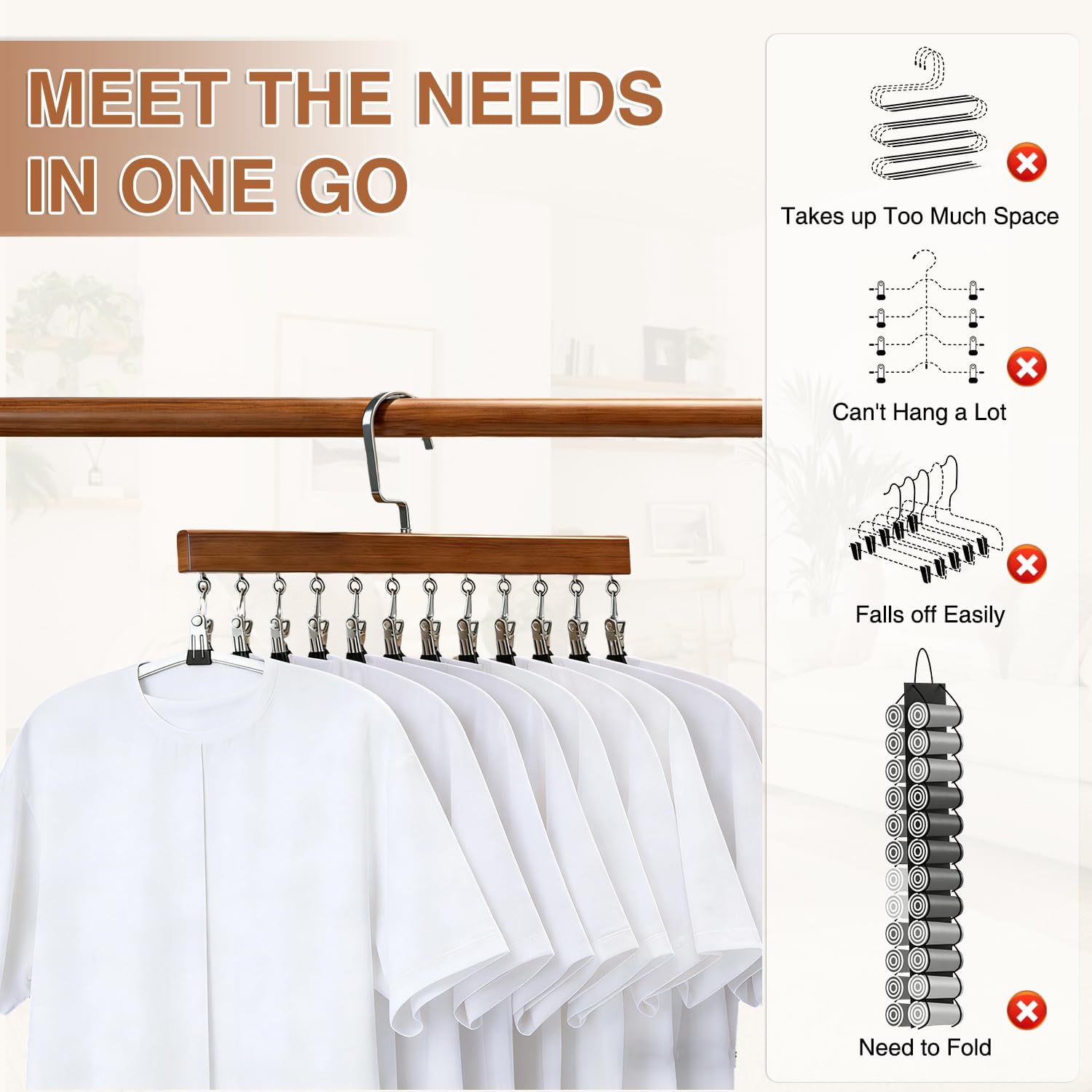 2Pcs Closet Organizer with 10 Clips, Legging Hangers for Closet Organizer, 360° Rotating Metal Clips with Silicone Lining, Multi-Purpose Storage Hanger for Jeans Skirts Socks (Vintage)