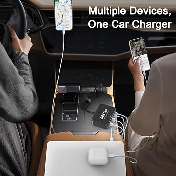 Multi Ports USB Laptop Car Charger, Fast Charge 200w PD3.0 Adapter Compatible with MacBook pro/Lenovo Thinkpad/Dell inspiron/Surface Pro/HP, Cell Phones Tablets and Other USB Devices