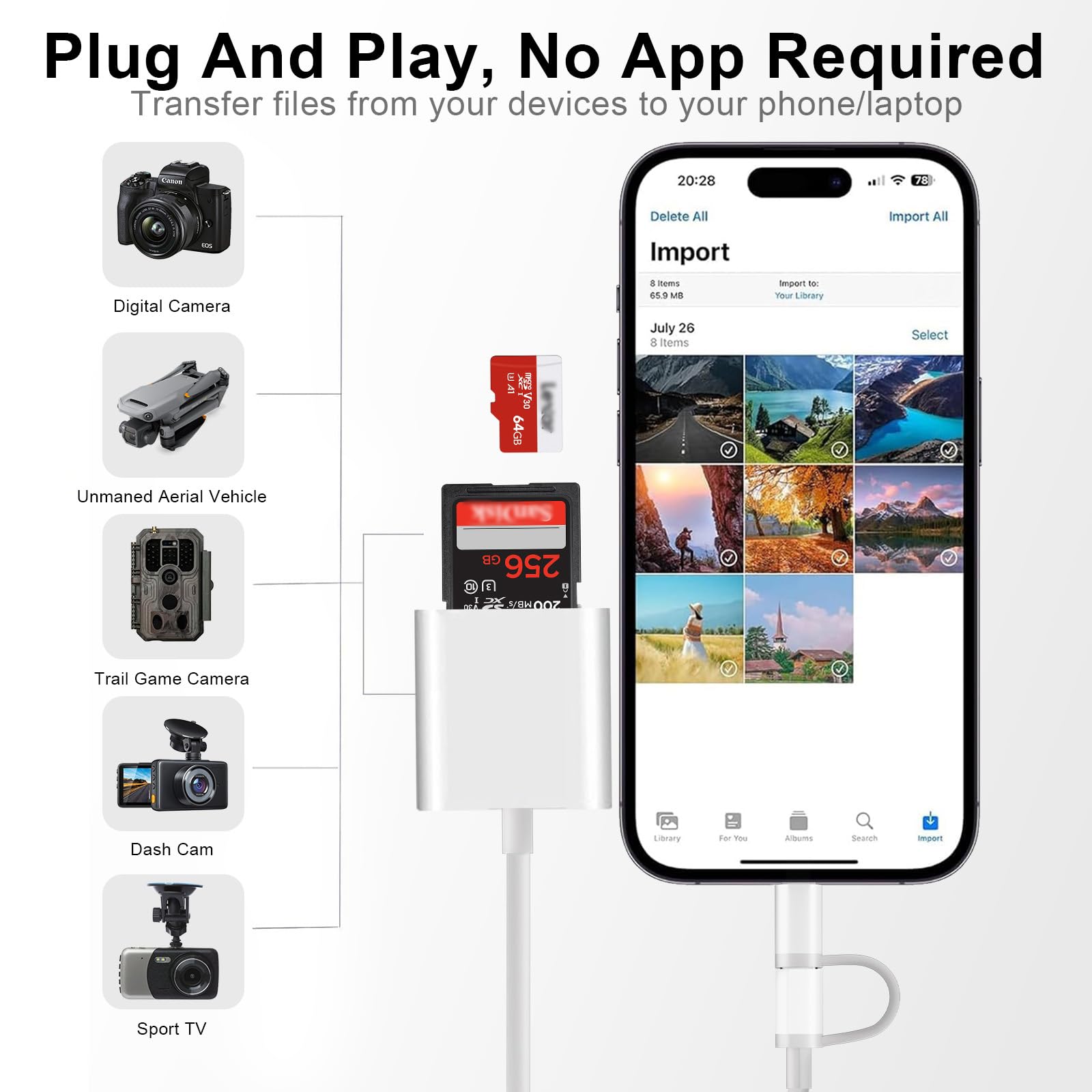 [Certificato Apple MFi] Lettore Schede SD per iPhone iPad, 2 in 2 USB C Lightning Adattatore Schede SD per SD/Micro SD, SD Card Reader per iPhone16 15/Mac/Tablet/Fotocamera