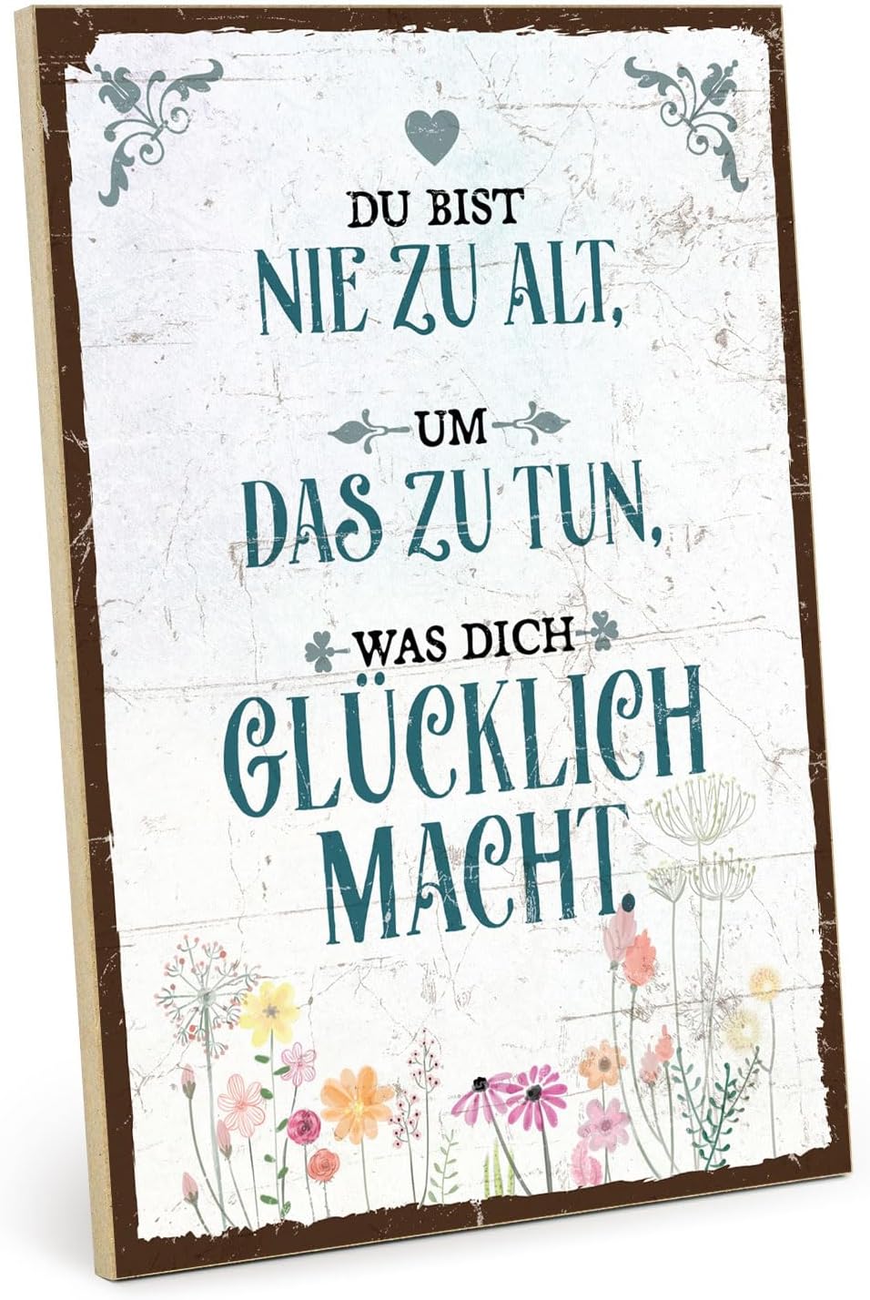 Panneau En Bois Décoratif « Glücklich » – Style Vintage – Fabrication Allemande – TypeStoff