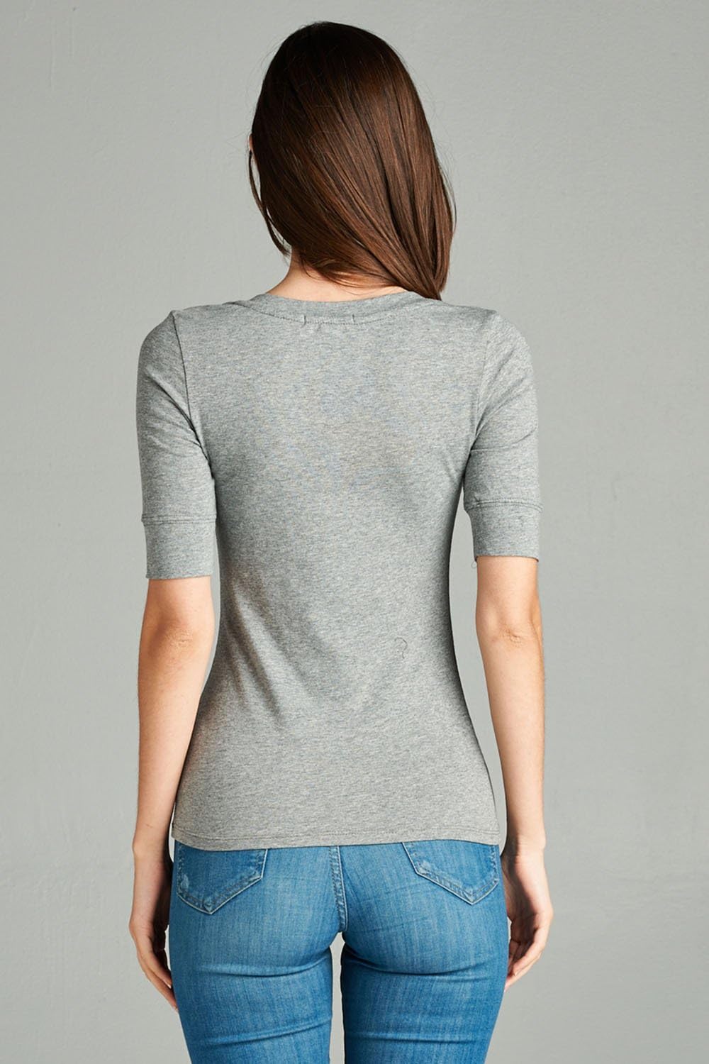 Emmalise Women's Slim Athletic Fit Vneck Tshirt Half Sleeves Top (H Oat, Large) - Image 5