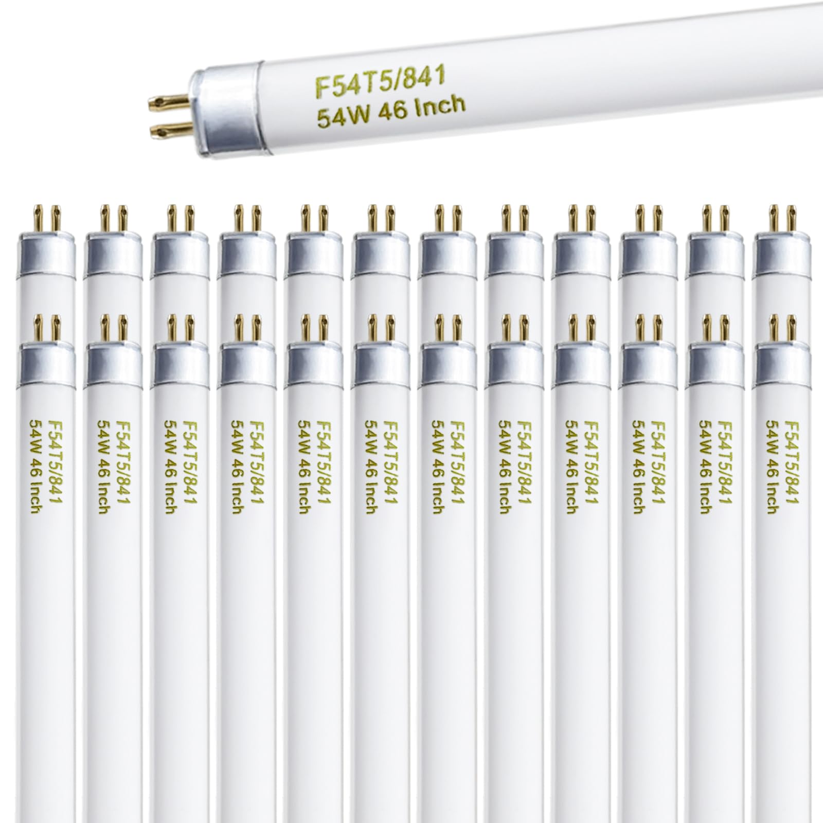 F54T5/841/HO 54W T5 HO Fluorescent Tube Light, 46 Inches T5 54 Watt Fluorecent Bulb, F54T5/841/CW, 4100K Cool White, 80 CRI, G5 Base 4300 Lumens 25 Pack