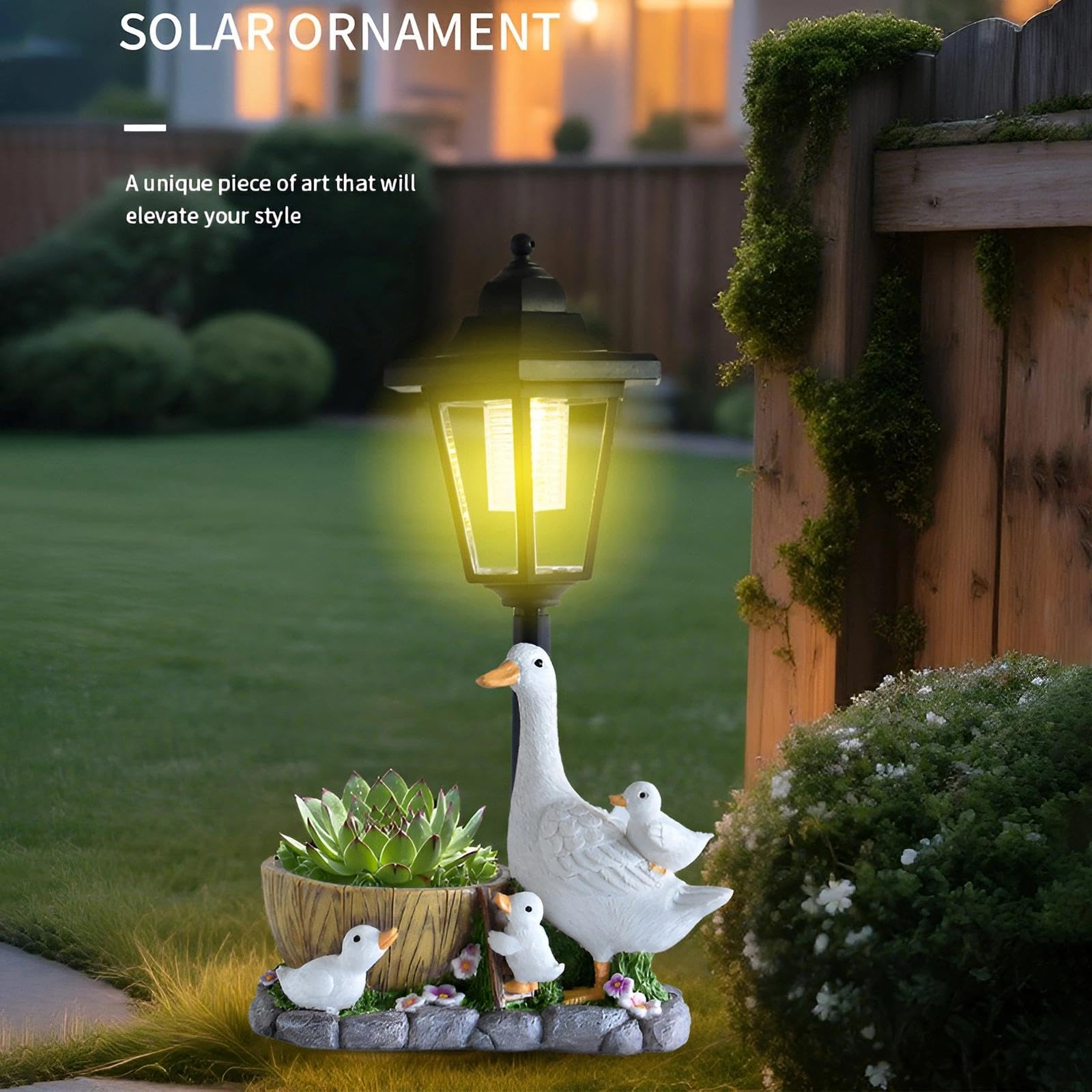 Solar Enten Gartenfigur, Entenfamilie Statue mit Blumentopf, Wetterfest Entenstatue Gartenleuchte,Tierdeko für Außendeko Rasen Balkon Terrasse Hof, Geschenk Muttertag Weihnachten Ostern Kinder