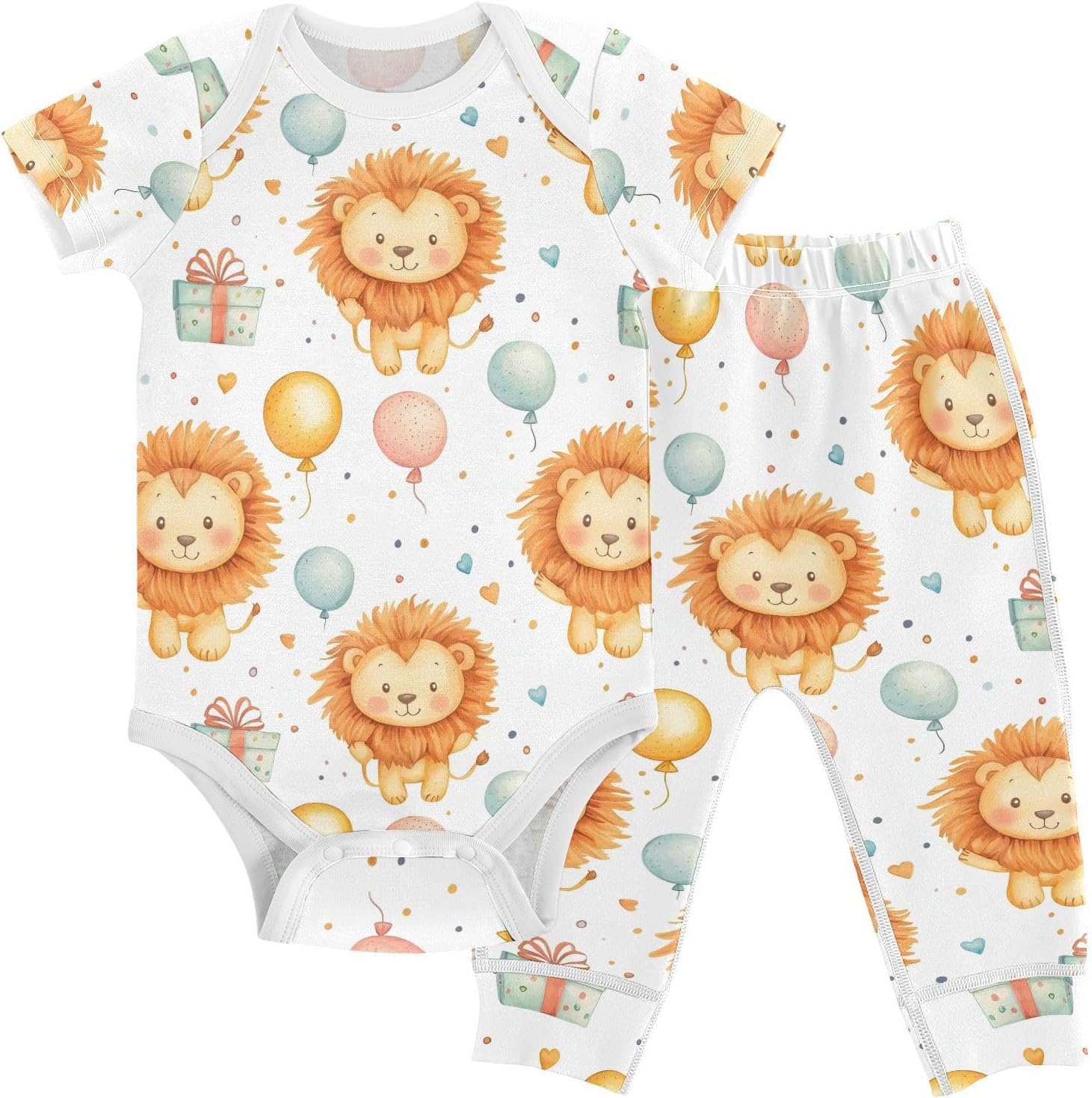 vvfelixl Baby Clothes Birthday Lion Baby Bodysuits Set Unisex Short Sleeve Babys Pants Sets 0-3M
