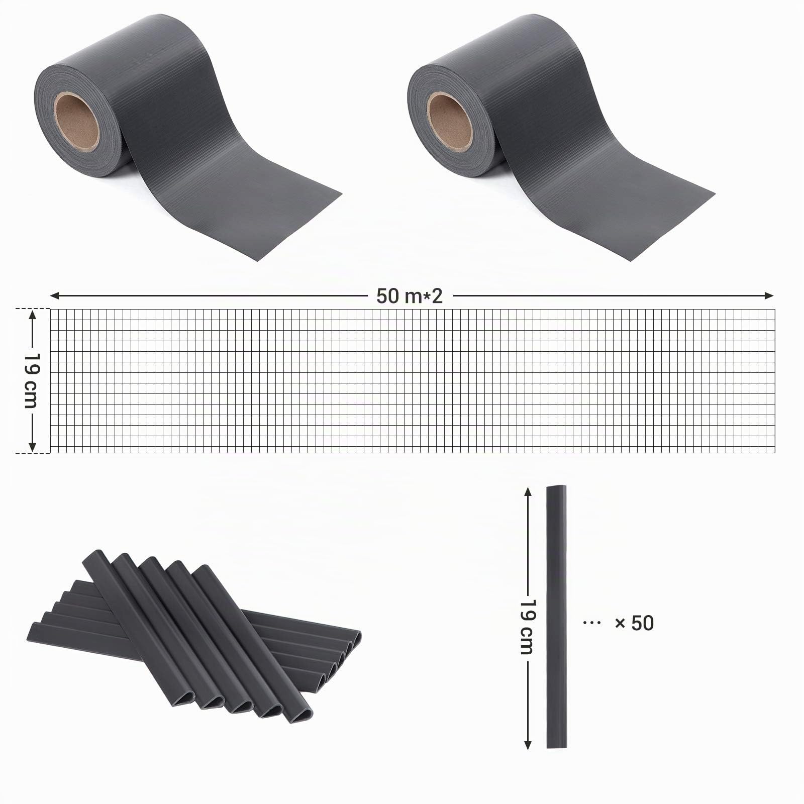 SONGMICS GPJ100GY Sonmics GPJ100GY-Tira de protección Visual para Vallas, PVC, 2 Rollos, extragruesa, con 50 Clips de fijación, Color Gris, Antracita, 100 m x 19 cm