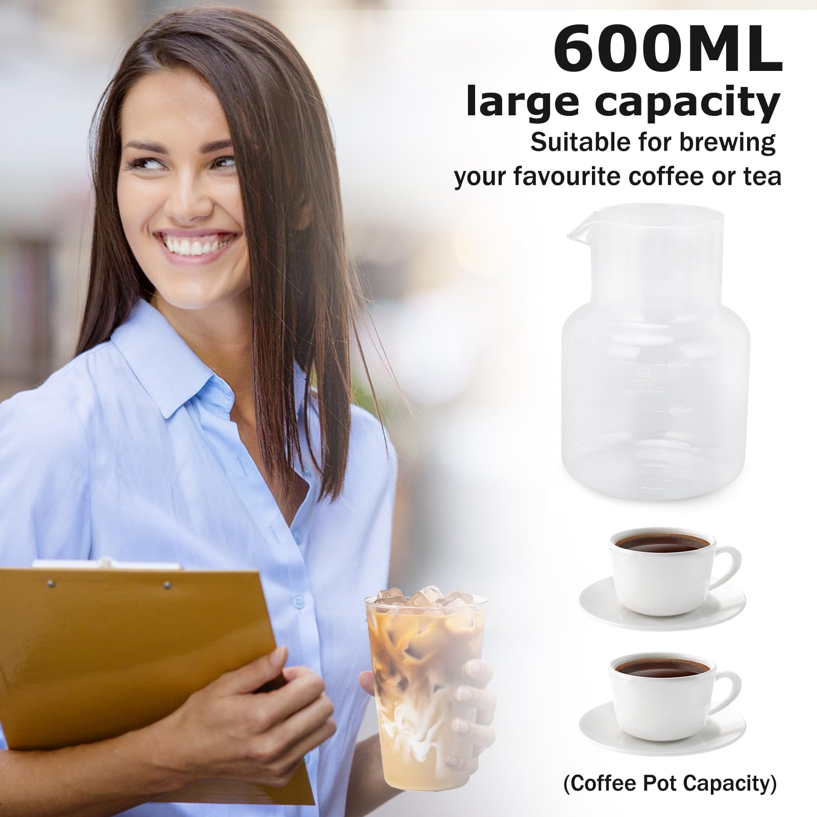Ice Cold Brew Dripper Coffee Maker, Macchina caffè americano,Cold Brew Drip Tower 600ml Riutilizzabile Filtraggio in Vetro Supporto in Acciaio Inossidabile Trasparente DIY Ice Coffee Brew Tower