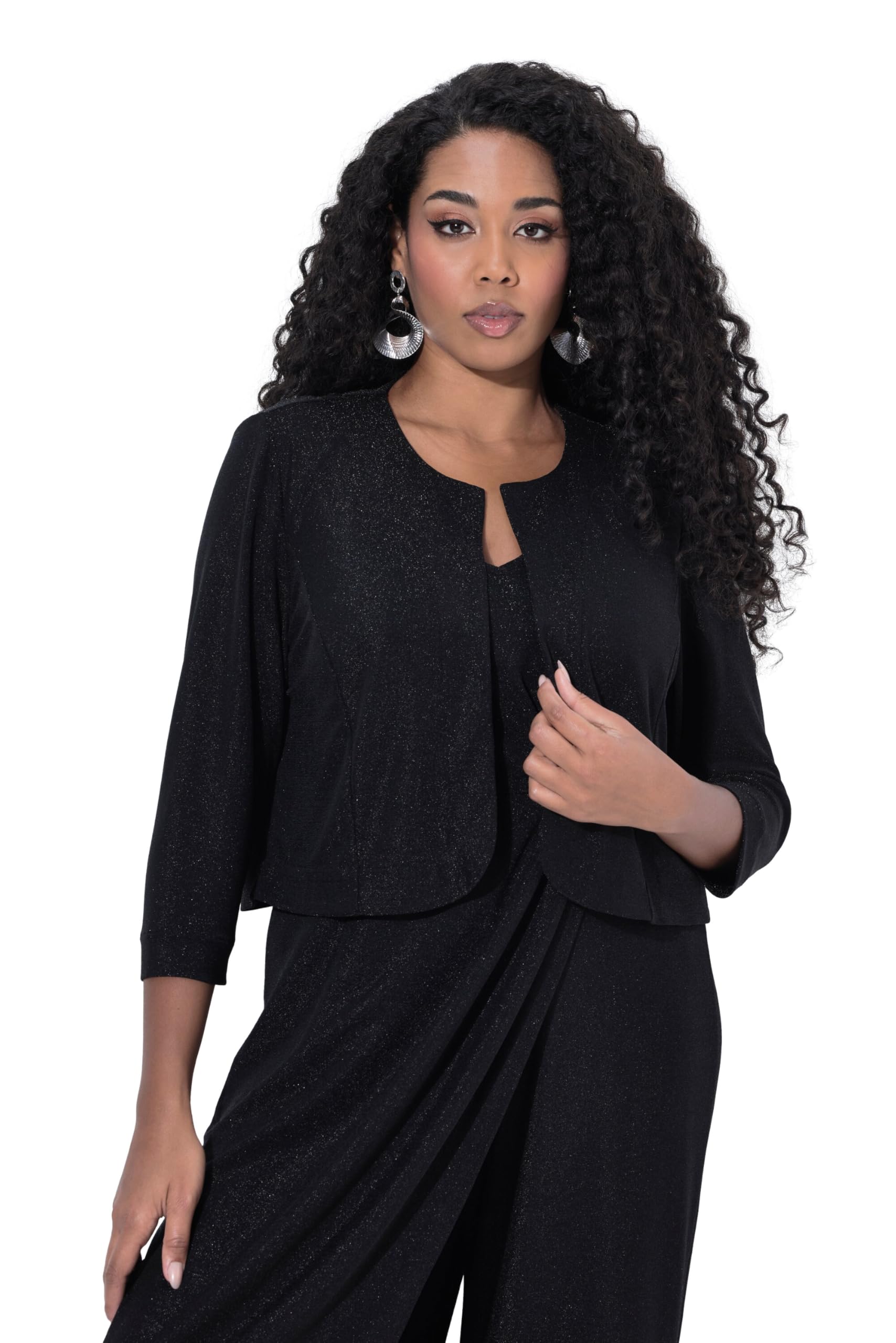 Ulla Popken Damen große Größen Übergrößen Plus Size Bolerojacke, Glitter, Boxy, Rundhals, Langarm 842417