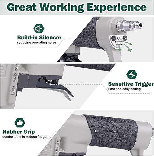 Miniatura 3 de Woodpecker N8016 - Pistola de grapas neumáticas de calibre 21 para tapicería, 12 pulgada, potencia aérea, grapadora de alambre fino, de 14 a 58