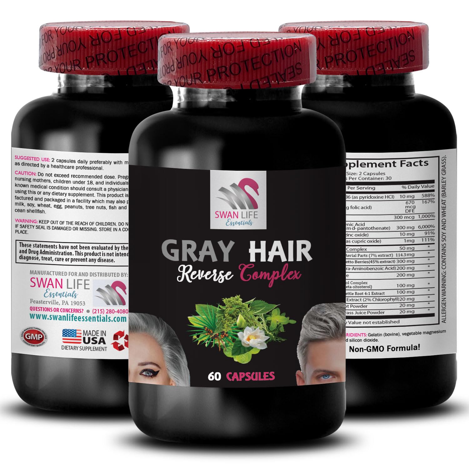 L-Tyrosine - GRAY HAIR REVERSE - color boost, radiant hair, hair shade revival, hair transformation, glossy hair, youthful appearance, rich hair color, hair shine, fresh hair color 1 Bottle 60 Caps