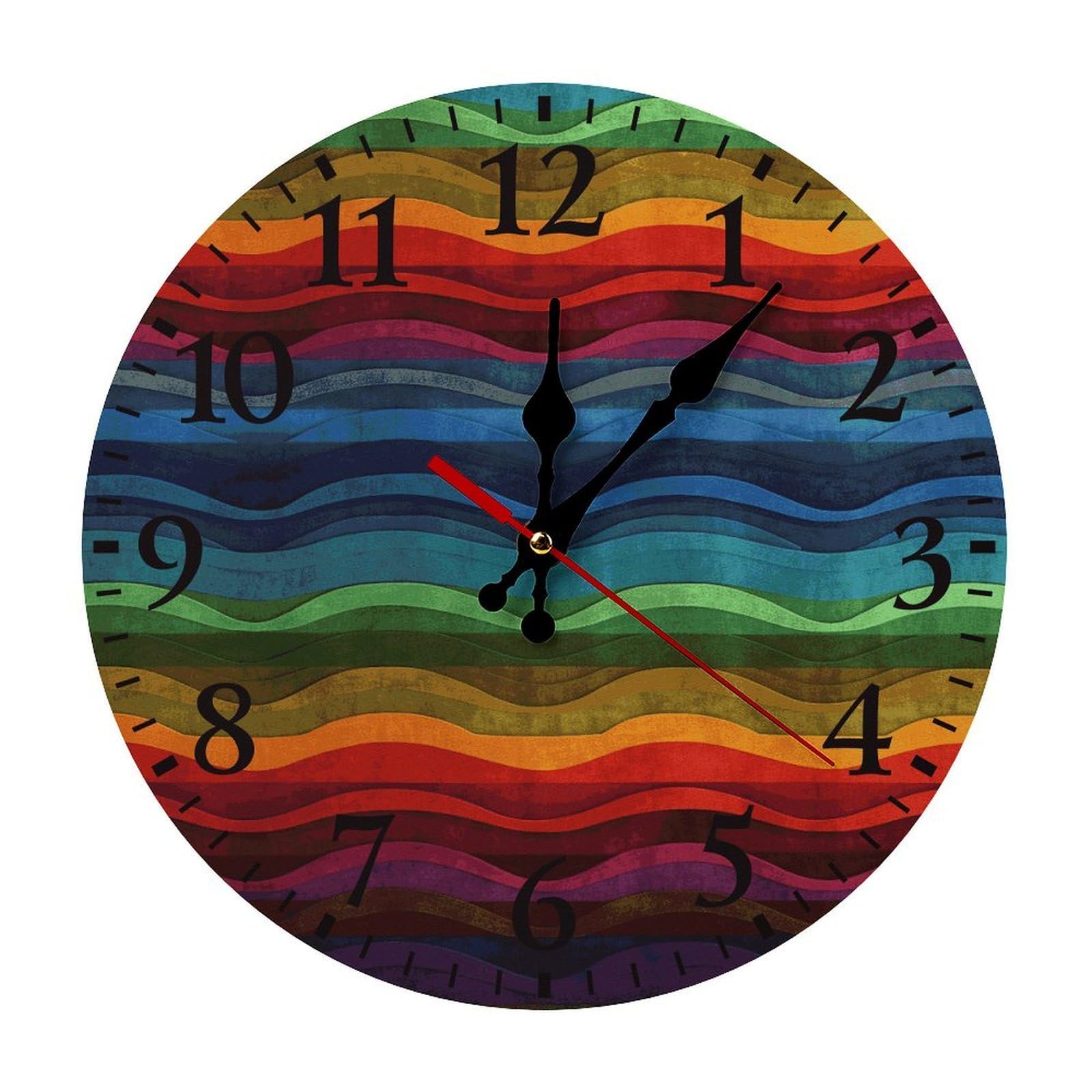 QMNLKH Rainbow Wall Clock for Home, Battery Operated Clock for Hotel, Round Wall Clock with Arabic Numerals Black, Easy to Read, Non-Ticking Clocks for Living Room 25 * 25cm