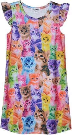 Princess Nightgown for Girls Unicorn Cat Flutter Sleeve Cotton Pajamas Dress ...