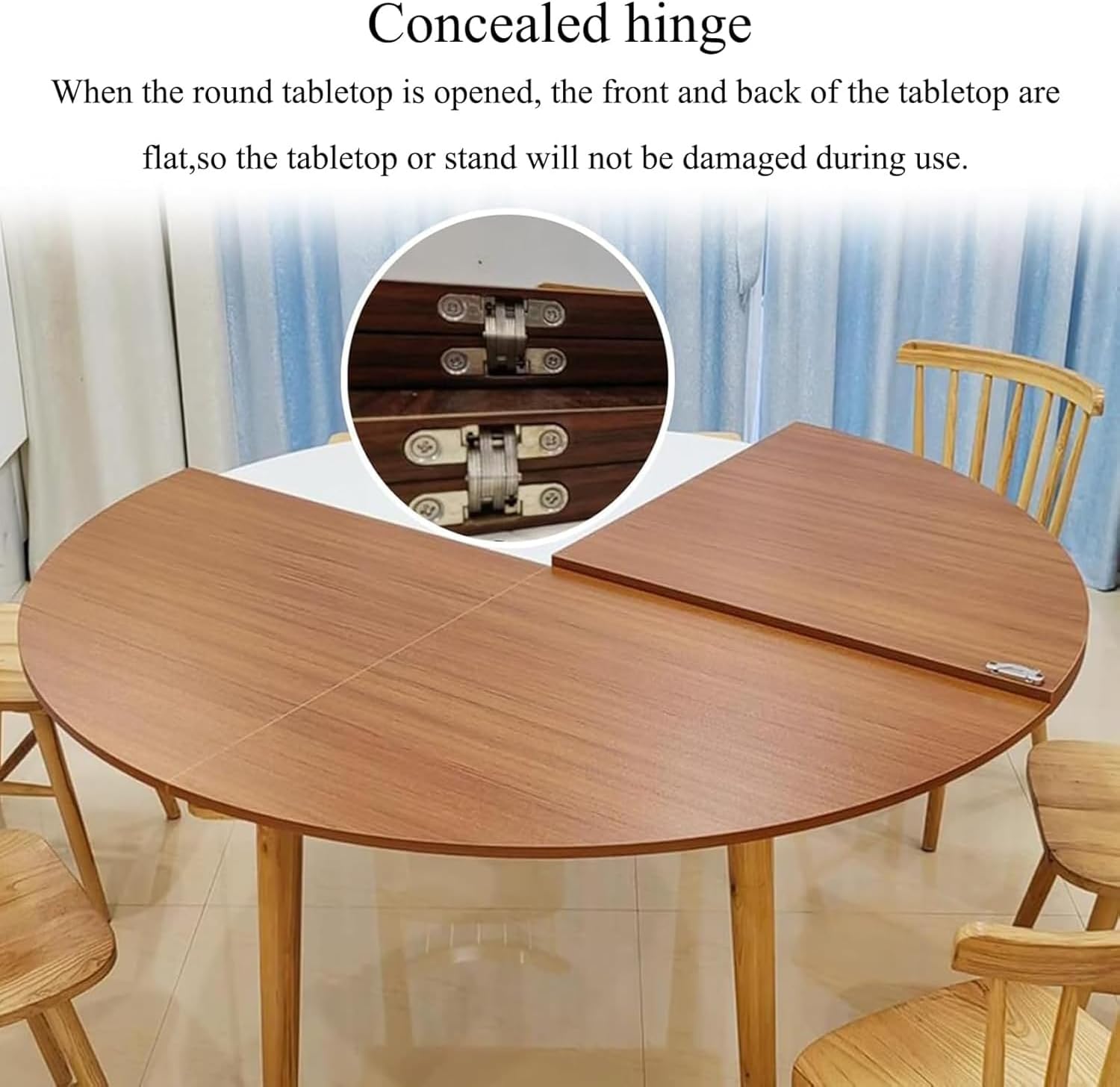 Folding Round Table Top Extender, Heavy-Duty Portable Replacement Desktop for Indoor/Outdoor Patio Tables, Perfect for Parties, Events, Camping, and Home Gatherings (Wood, 220cm / 87", Wood)