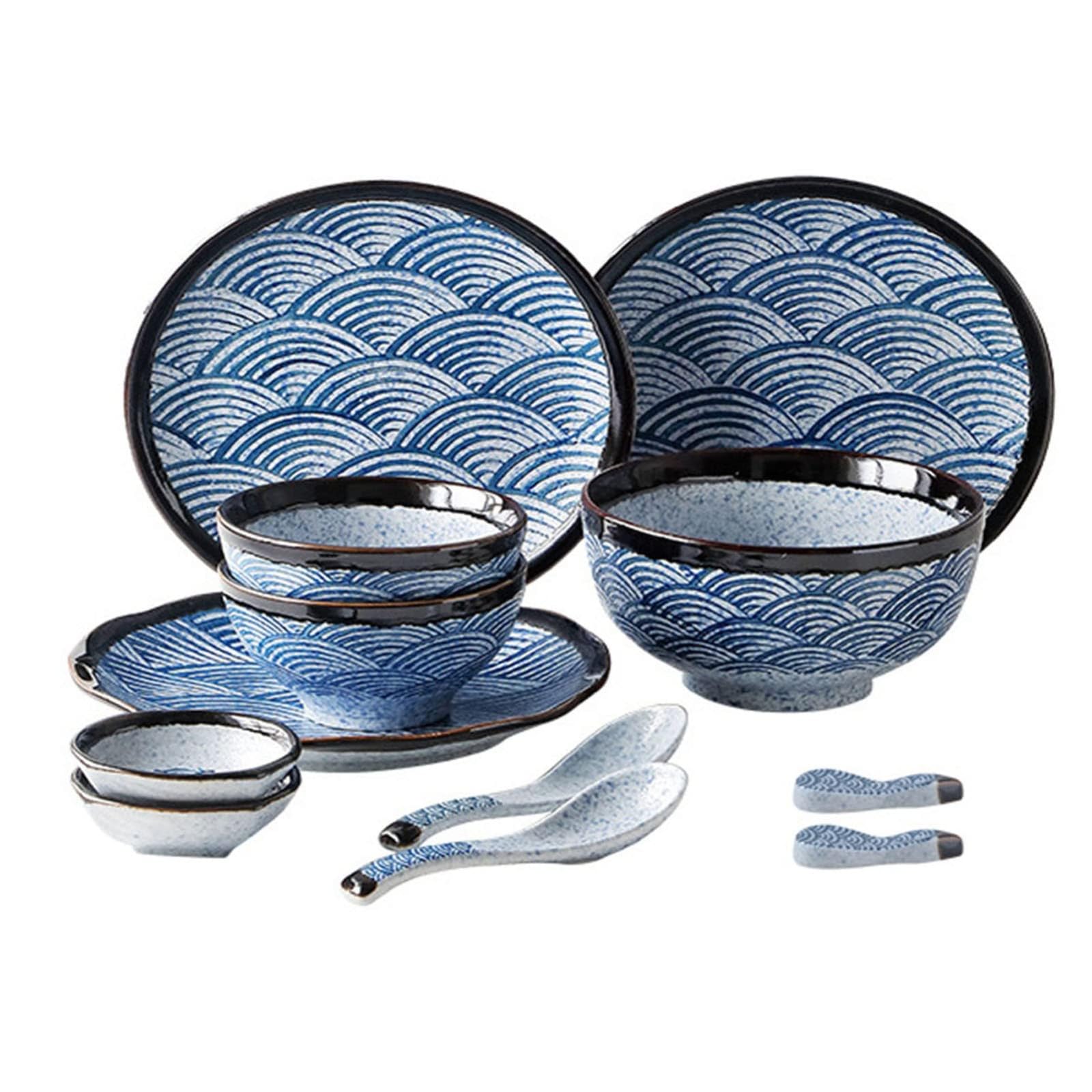 Zestaw zastawy stołowej, 12-częściowy zestaw naczyń, talerze i miski dla 2 osób, porcelanowe zestawy obiadowe, zestaw obiadowy ceramiczny, zestaw zastawy stołowej, nadaje się do zmywarki i kuchenki