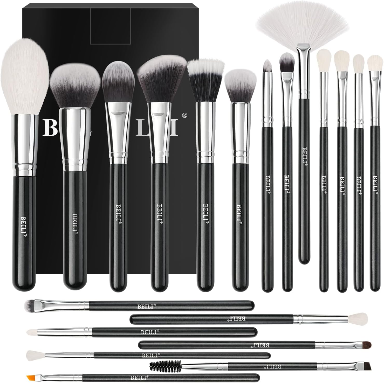 BEILI Make-up Borstels 20 stks Professionele Make-up Borstel Set Natuurlijke Geit Haar Premium Synthetische Kabuki Foundation Gezicht Poeder Fan Contour Concealer Oogschaduw Wenkbrauw Eyeliner