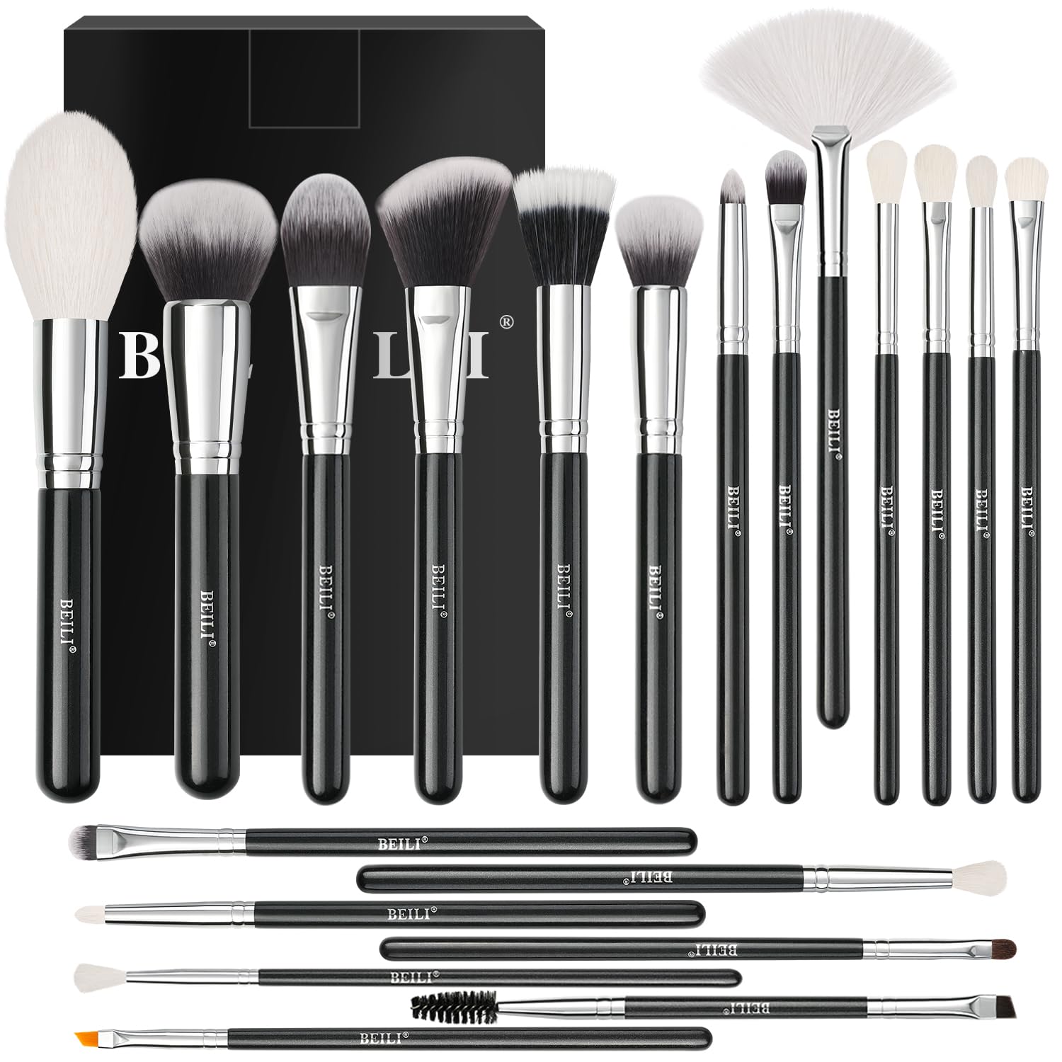 BEILI Set de Brochas de Maquillaje 20 Piezas Profesional Pinceles de Maquillaje Pelo de Cabra Natural Premium Synthetic Brochas de Maquillaje Para Cara y Ojos, Rubor, Contorno, Corrector, Eyeshadow