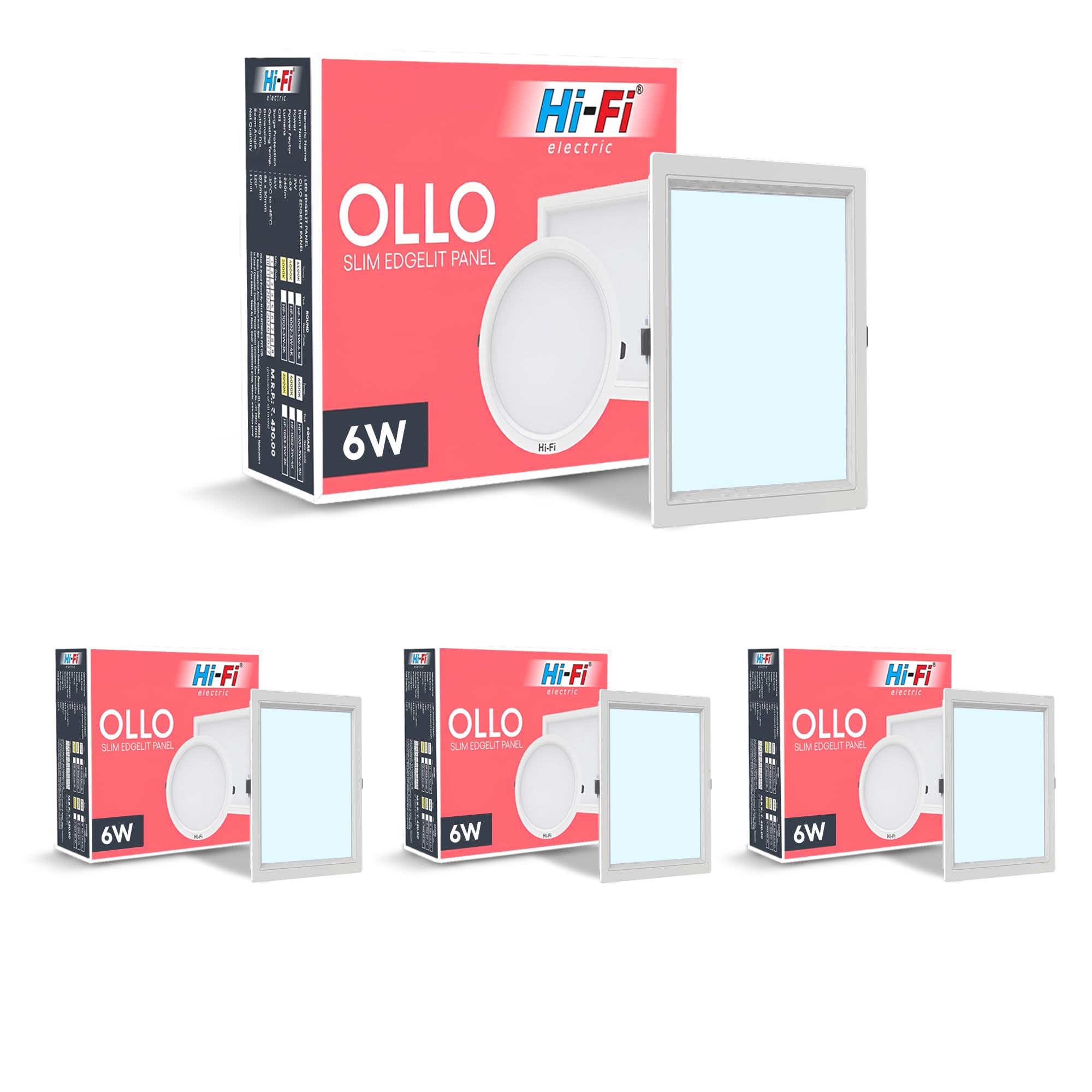 elleys' Hi-Fi OLLO 6 watt Slim EDGELIT Led Panel Light for Celling |Energy Saving | Up to 6.5 kV Surge Protection |False Ceiling Lights | Cool White Light |BIS Certified |Square led Light_Pack of 4