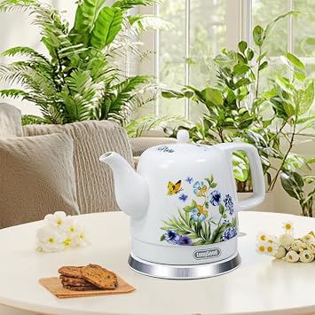 Ceramic Electric Kettle, 1.2L/1000W Boil Water Quickly and Easily,Boil-Dry Protection,Auto Shut Off, Detachable Swivel Base,Hot water kettle for Coffee & Tea