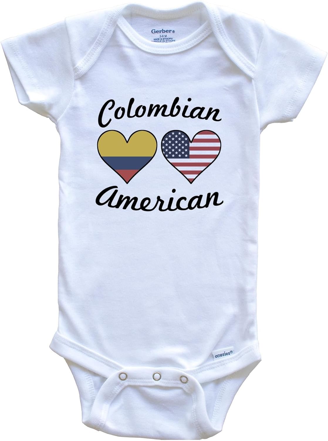 Really Awesome Shirts Colombian American Flag Hearts One Piece Baby Bodysuit