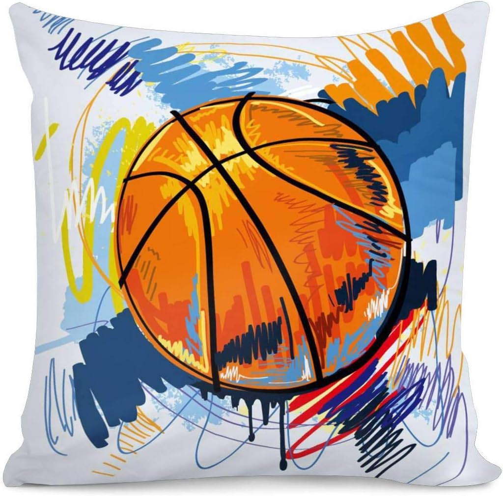 Amzbeauty Abstract Basketball Printed Throw Pillow Covers Home Bedroom Living Room Decorative Gifts Square Pillow Case, 18" x 18"
