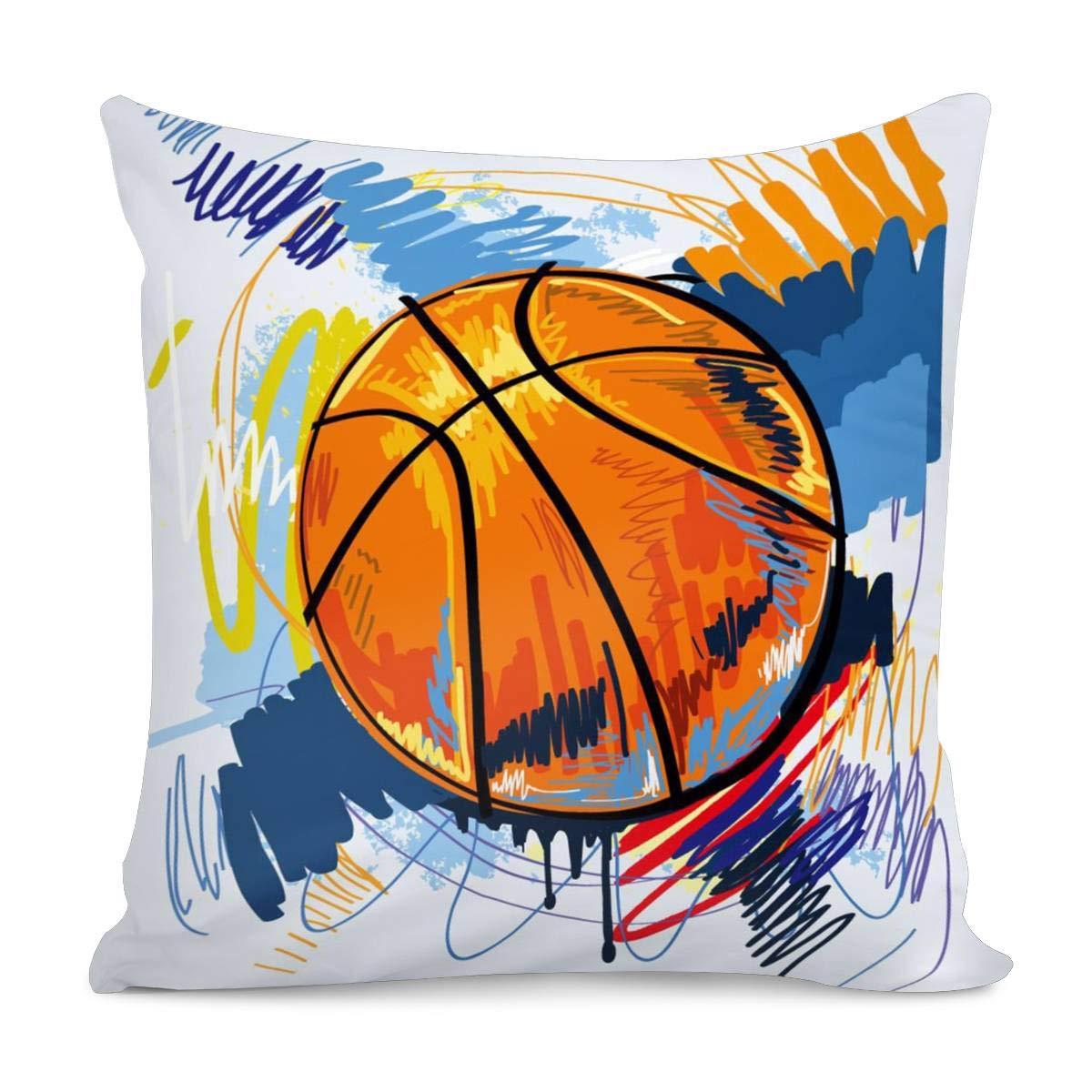 Amzbeauty Abstract Basketball Printed Throw Pillow Covers Home Bedroom Living Room Decorative Gifts Square Pillow Case, 18" x 18"
