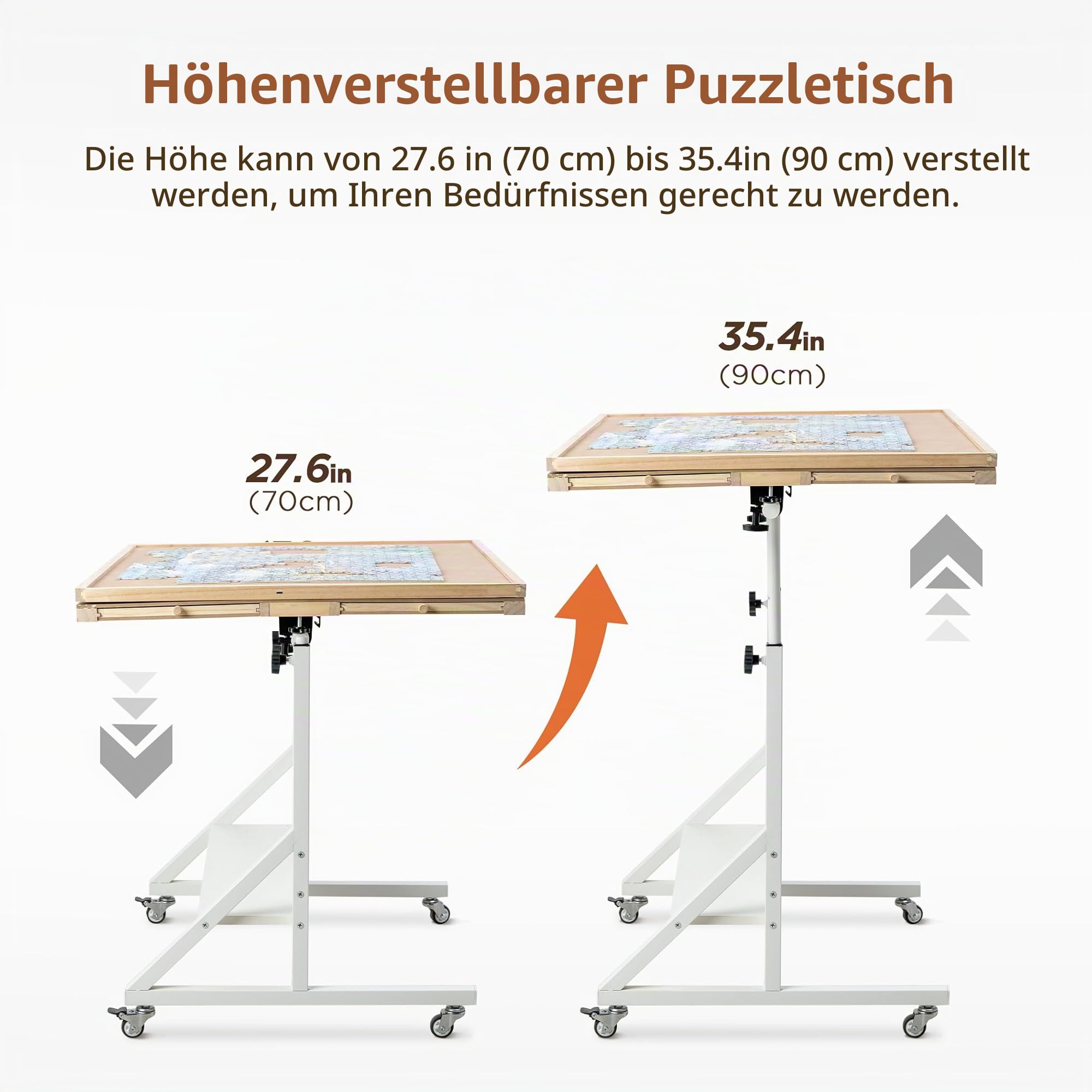 Becko US 1500 Teile Kippbarer & Drehbarer Puzzletisch mit Schubladen & Abdeckung, Faltbares & Tragbares Puzzlebrett mit Neigungs- und Höhenverstellung, leicht zu bewegen, für 1500 Teile Puzzle