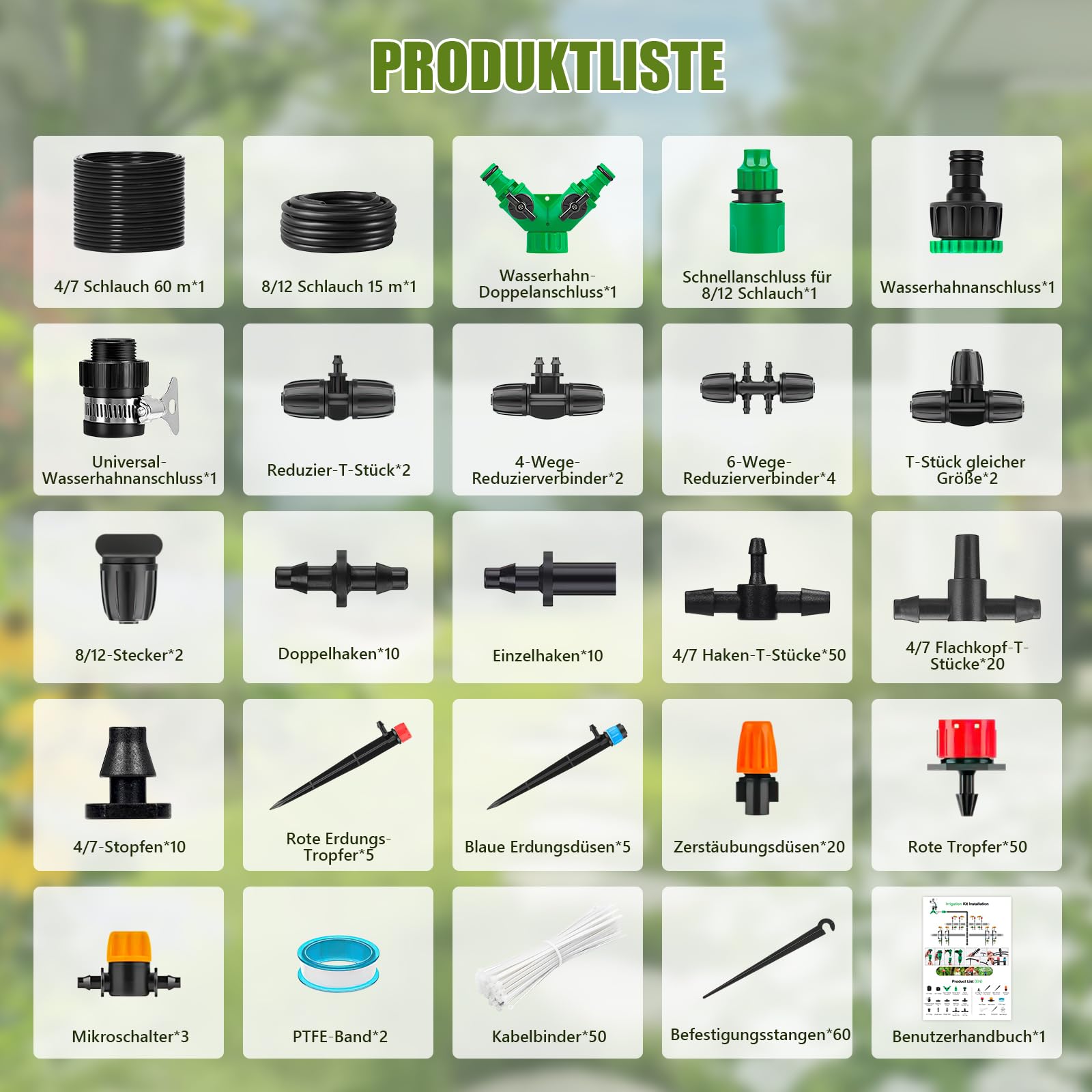 Garten BewässerungsSystem, 315Pcs Garten Bewässerung Kit,60M+15M Bewässerungsrohre, Automatik Tröpfchenbewässerung, Misting Kühlsystem für Landschaft, Flower Bed und Terrasse Pflanzen
