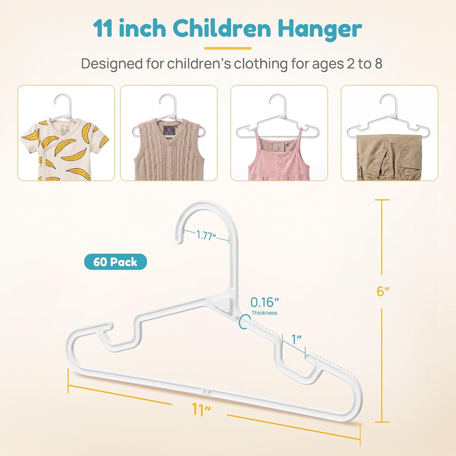 Vtopmart 60 Pack Kids Hangers, 11 inch Baby Clothes Hangers for Closet, StackFit Interlocking Toddler Hanger for Pants, Dress, Skirt, Space-Saving Children Hangers with Non-Slip Shoulder Grooves