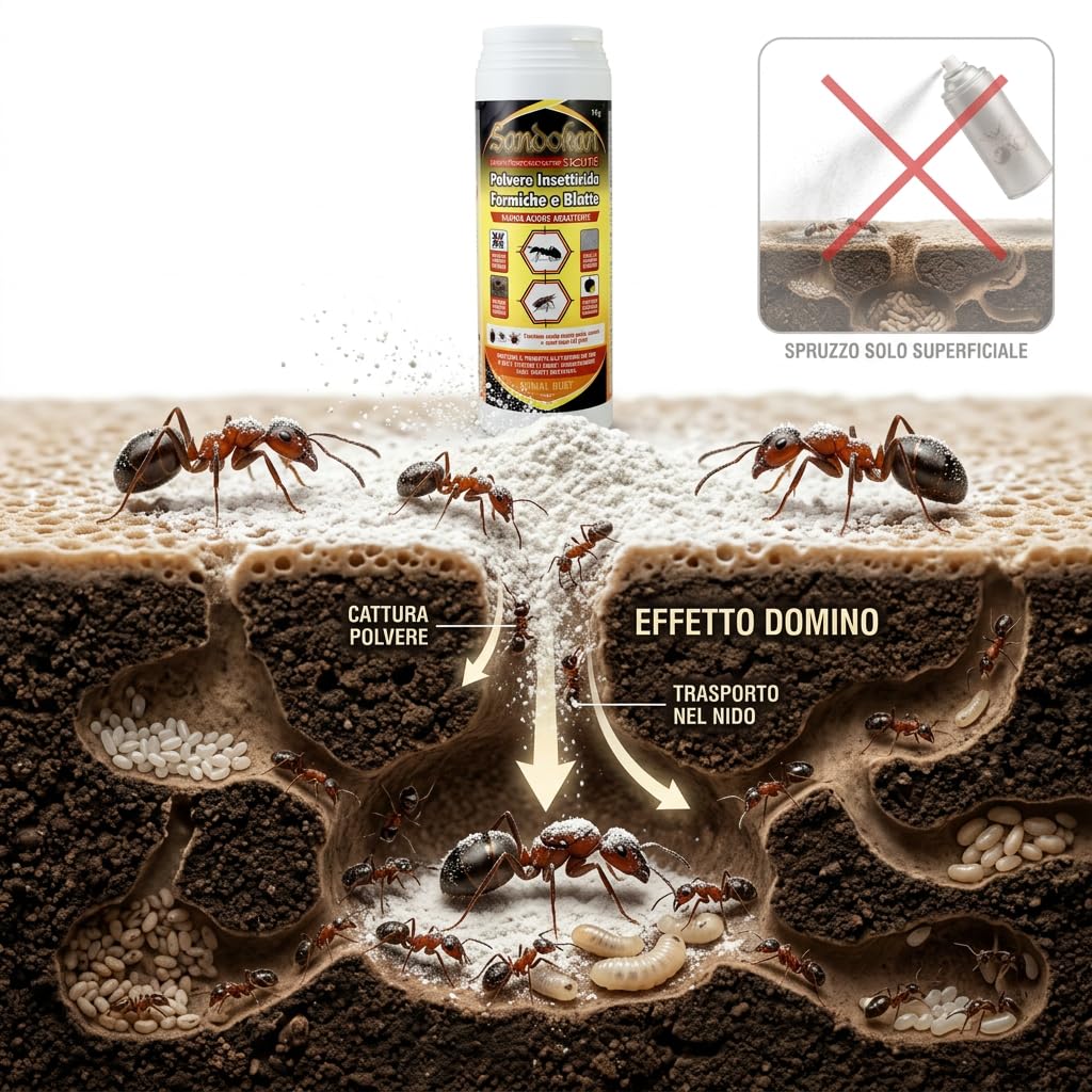 Sandokan Insetticida Formiche Polvere 1 Kg, Veleno per Formiche e Blatte Elimina il Nido