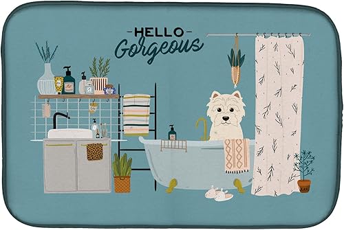 Miniatura 324 de Caroline's Treasures CK7824DDM - Tapete absorbente para secado de platos con diseño de bulldog inglés, rojo y blanco, para encimera de cocina, 14 x