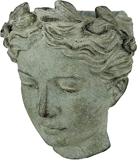 May Distressed Cement Classic Greek Lady Head Indoor/Outdoor Wall Mounte...