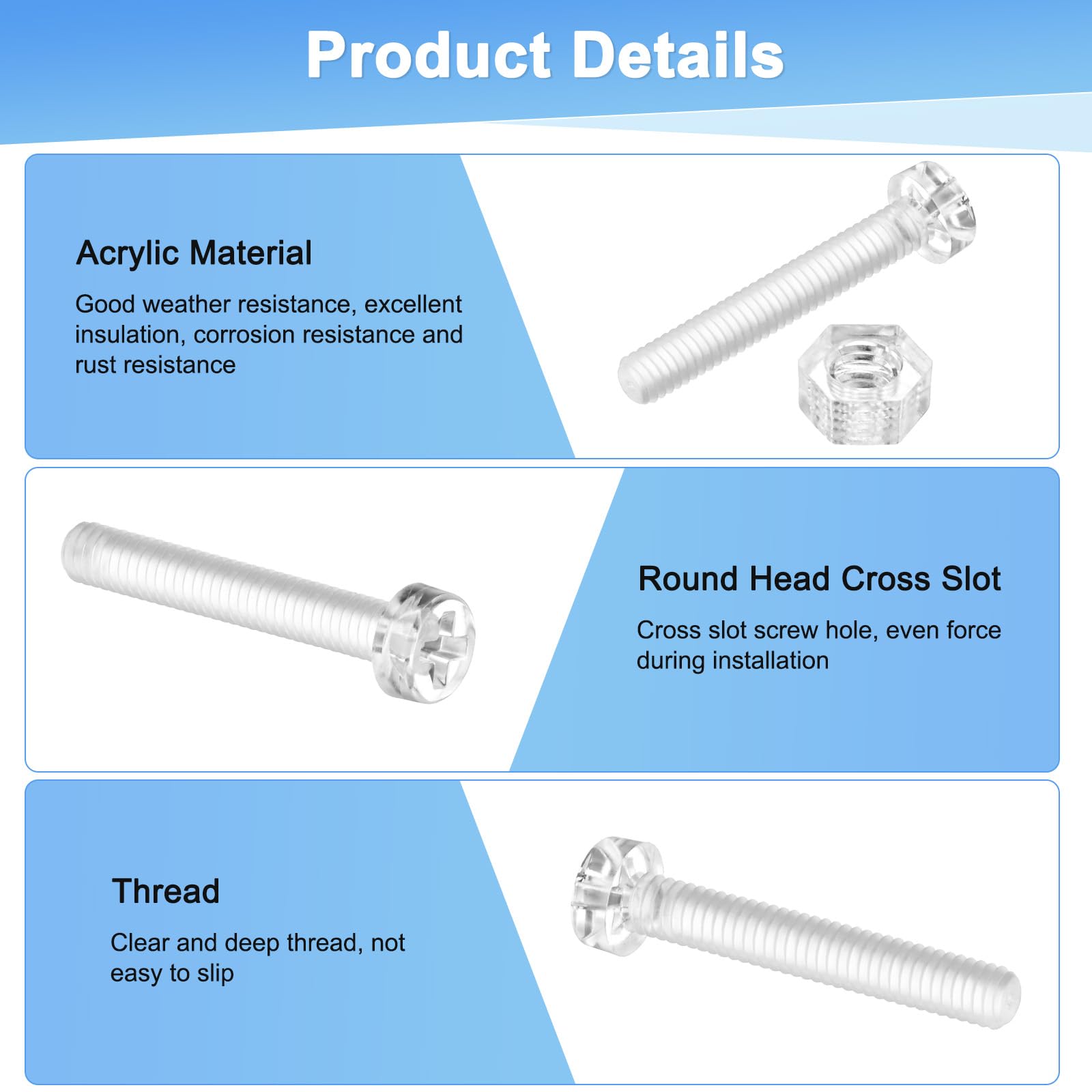 M METERXITY 30-Set Clear Transparent Screws and Hex Nuts Kit - Image 2