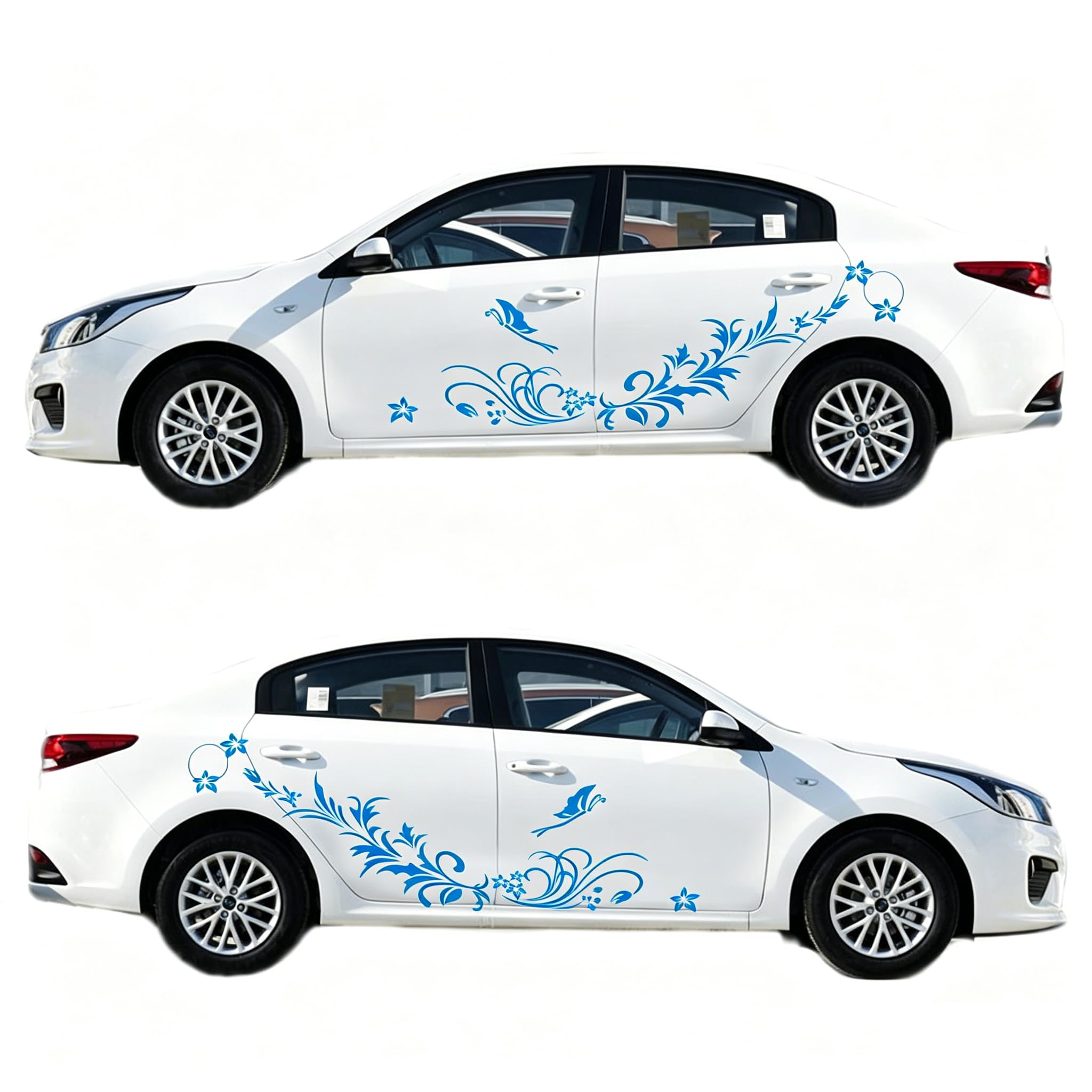 Bwghbh Blue Car Body Side Decals, Vinyl Flower Butterfly Decorative Stickers For Cars Vans Suvs And Off-Road Vehicles (Blue)
