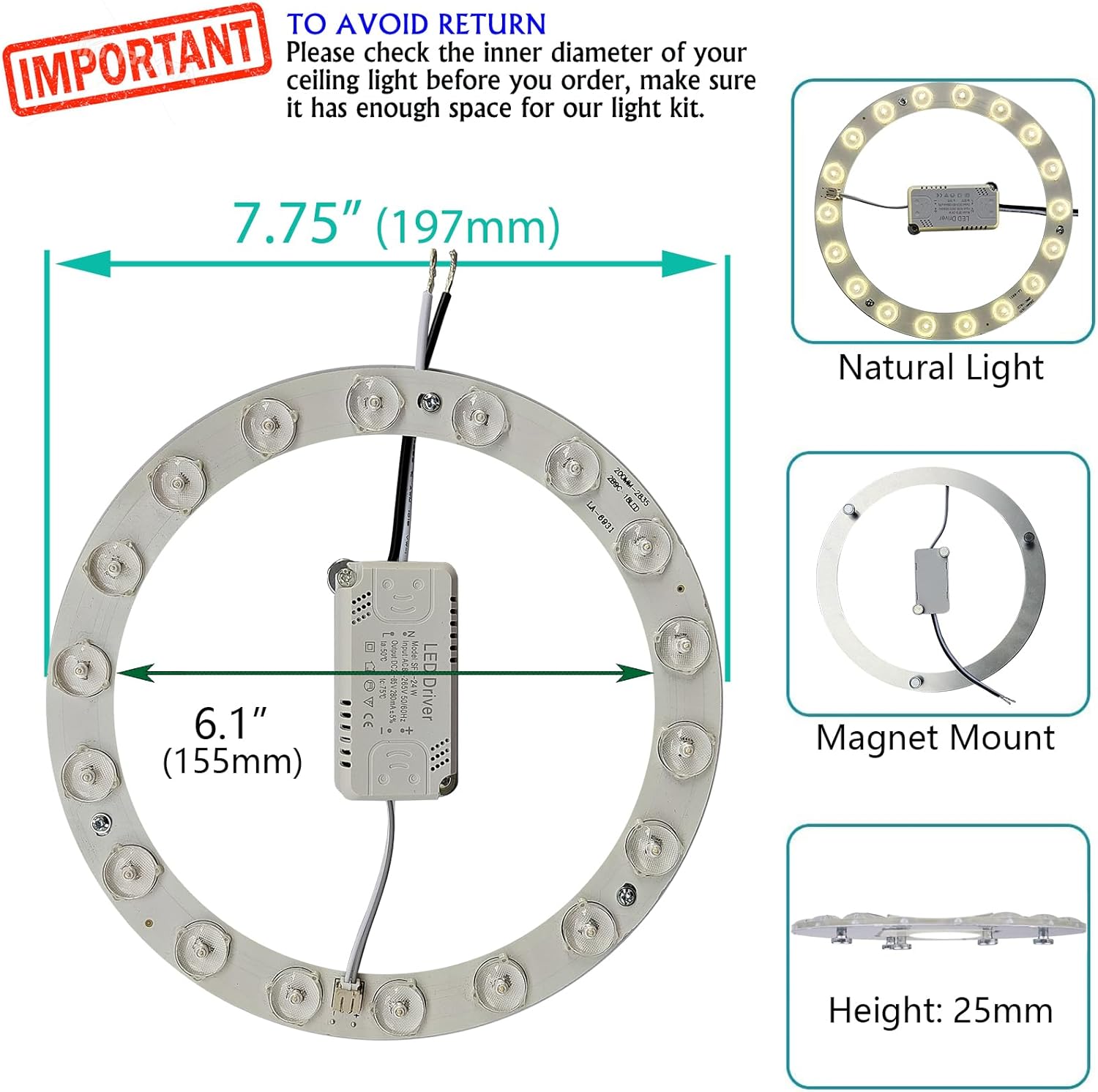 18W LED Flush Mount Ceiling Fan Ring Light Kit Replacement,Retrofit LED Light Engine Panel,4500K Natural Light