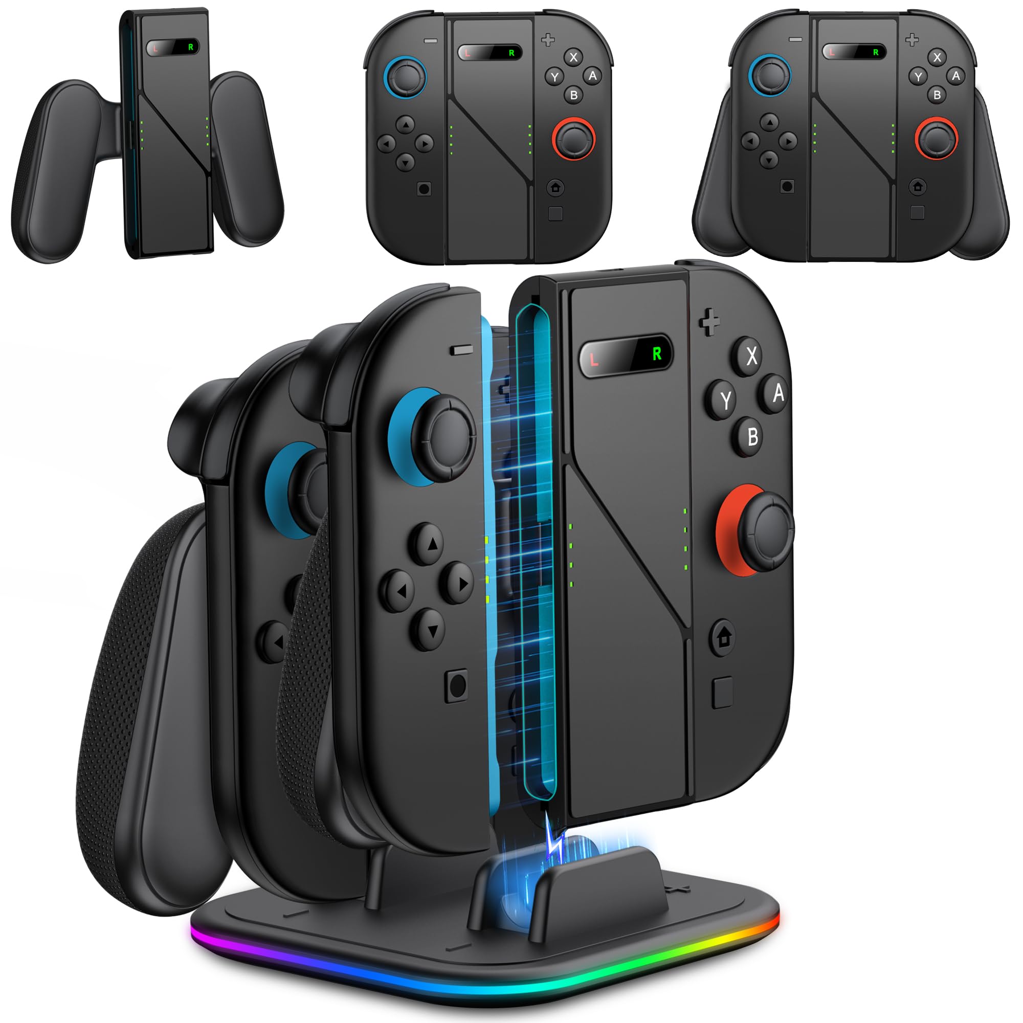 Mango de cargador de mano Joypad 2 en 1 compatible con Nintendo Switch 2 Joy Cons, agarre ergonómico de carga LED para Joypad 2 con cable USB C accesorios de carga