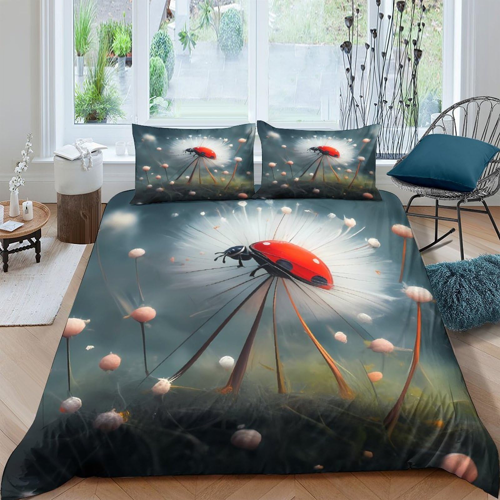 Ctjqhvkz Style-9 3D Printed Dandelion Art Fitted Sheet Microfiber Soft Red Flower Mattress Cover For Bedroom Guest Room Decor Single（135X200cm）