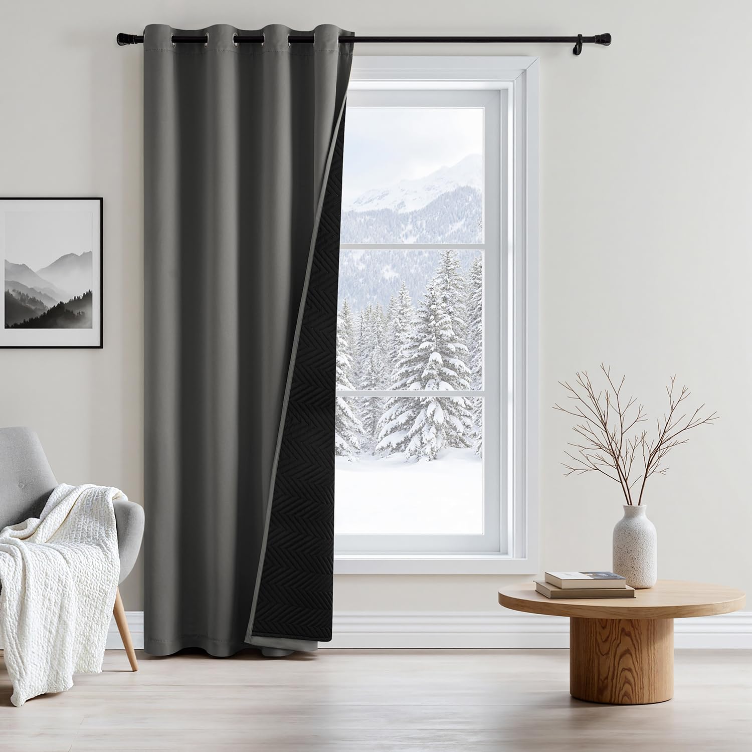 MIULEE Tenda Tenda Termica 1 Pezzo 132x225 cm Grigio | Tenda Termica Doppio Strato con Anelli, Isolante Freddo/Caldo, Oscurante e Antivento per Porte Interne in Inverno