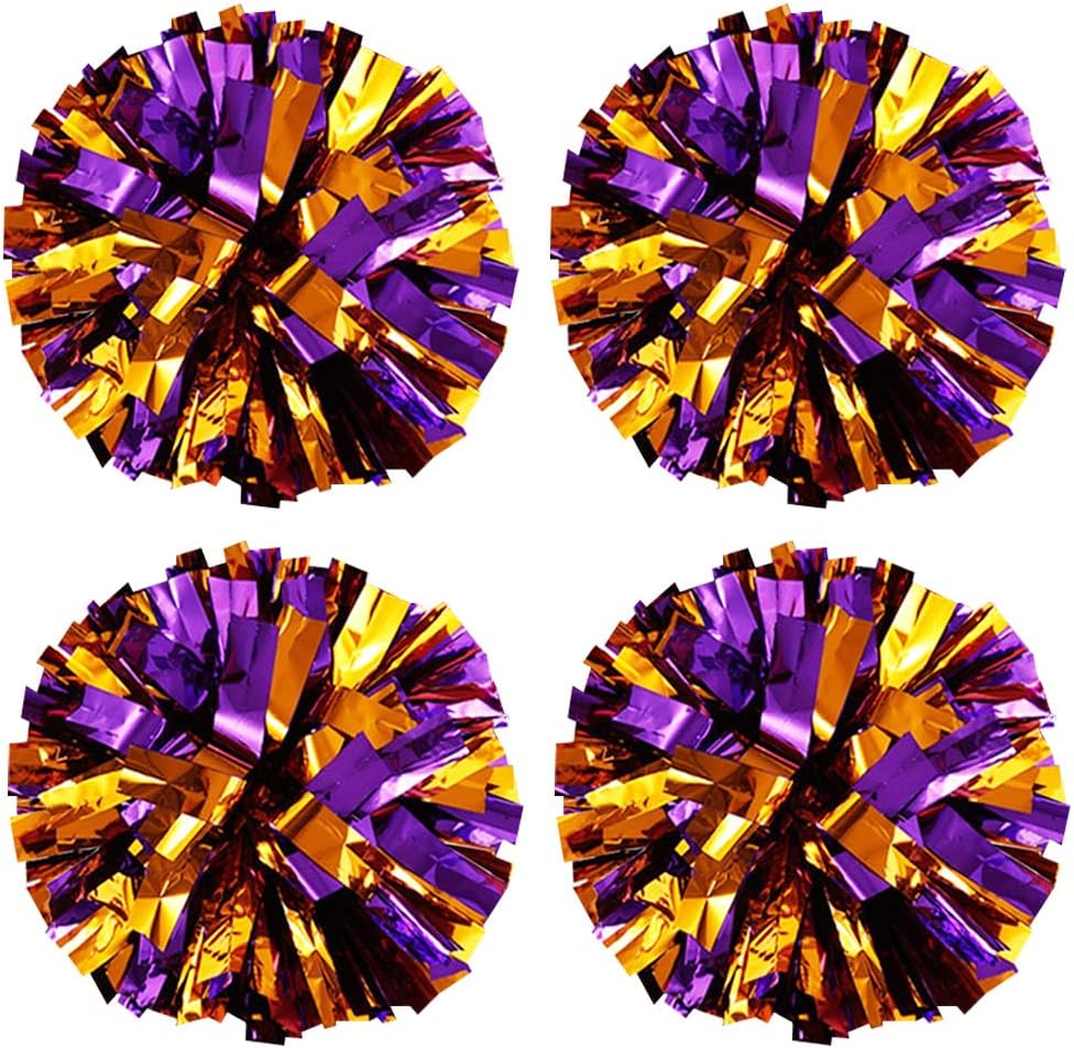 4Pcs Cheerleader Pom Poms, Pom Poms Cheerleading Metallic Foil & Plastic Ring Pompoms Cheerleader, Cheerleading Poms Accessory Set Pompoms Cheer for Sports Team Spirit Cheering 14’’ (Blue Gold) : Sports & Outdoors