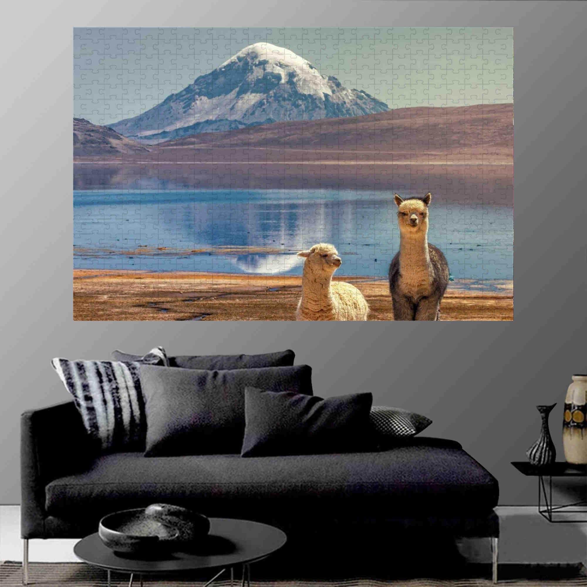 Due alpaca sotto la montagna innevata - Puzzle in legno da 1500 pezzi - Apprendimento dei giocattoli educativi per ragazzi e ragazze