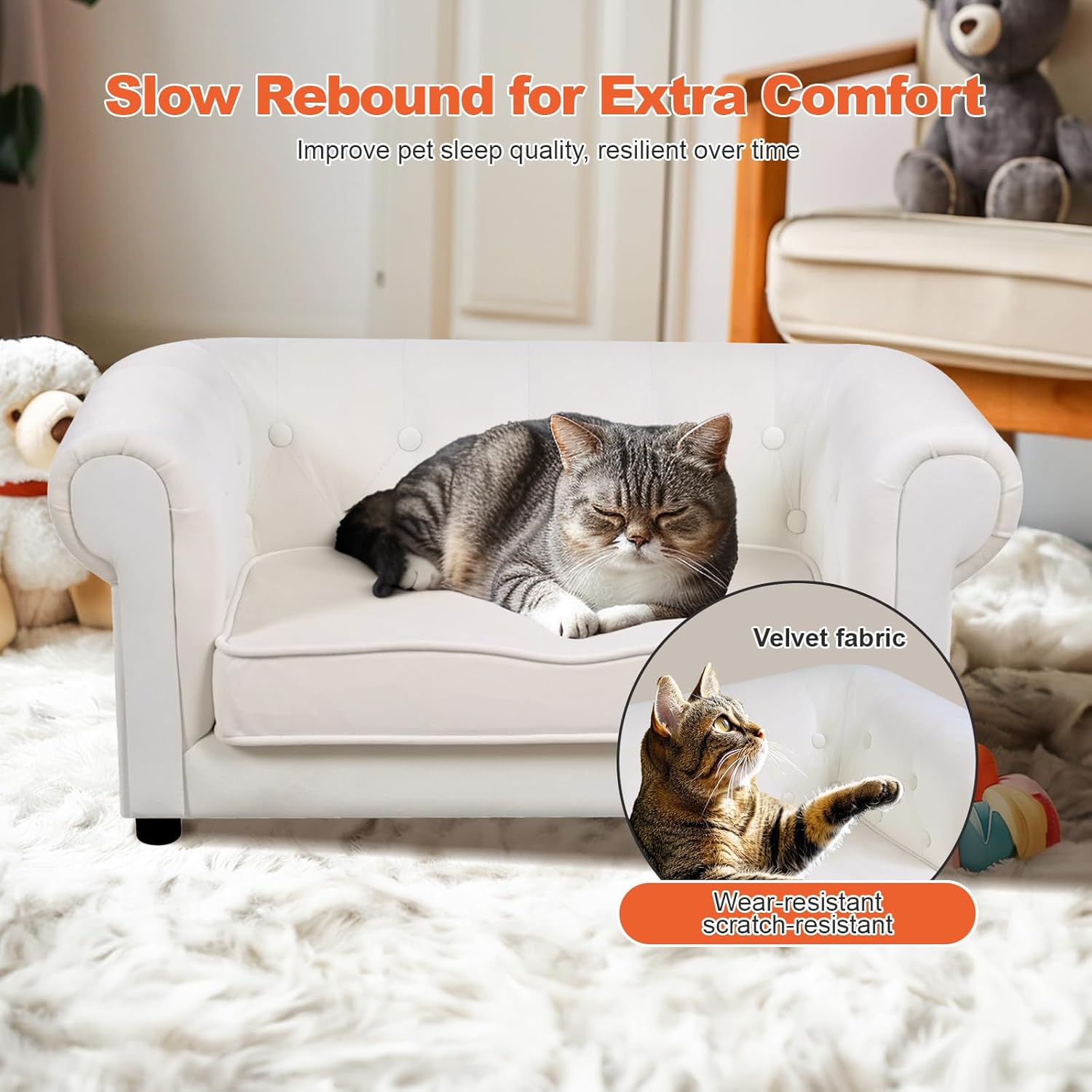 32'' Raised Dog Sofa, Elevated Pet Couch for Small and Medium Dogs and Cats with Soft Cushion, Removable Cover, Anti-Slip Pads, Beige
