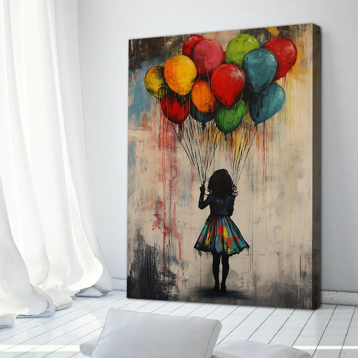 SHENGPOSTER Sylwetka dziewczyna płótno grafika na ścianę, żywy abstrakcyjny balon plakat artystyczny design, elegancka sypialnia mieszkanie sztuka ścienna dekoracja wewnętrzna rama 30 x 45 cm