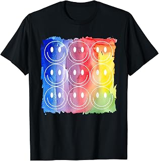 Happy Face Rainbow Paint Preppy Aesthetic Smiling Face T-Shirt