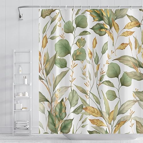Miniatura 149 de Cortina de ducha de baño con temática de dinosaurio, cortina de ducha de hojas tropicales de dinosaurio verde con ganchos, cortina de ducha de tela