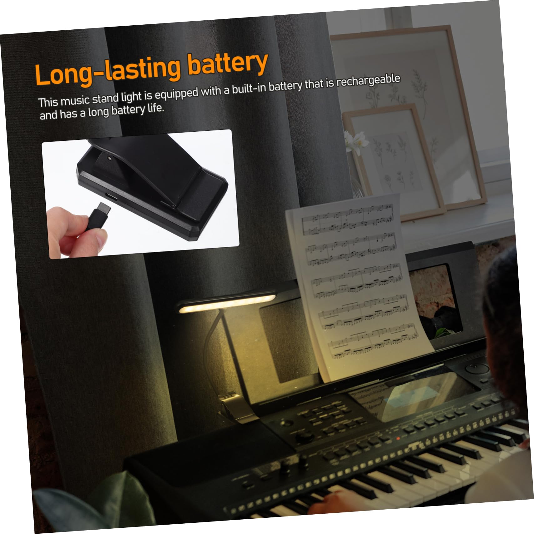 VANZACK Lampada Da Lettura a Led Clip Regolabile, Luce Per Pianoforte Verticale Ricaricabile Batteria Integrata, Collo Flessibile e Luminosità Dimmerabile Per Lettura e Leggio