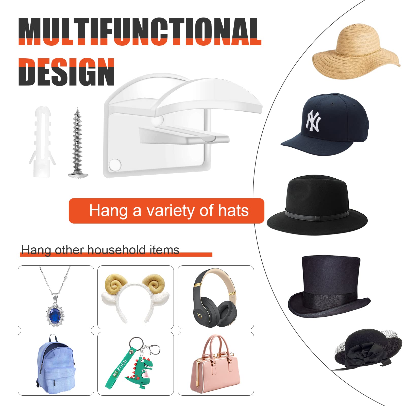 Organizer Per Cappelli Da Porta - 2 Pezzi Con 16 Clip, Regolabile (Nero) - Foto 3