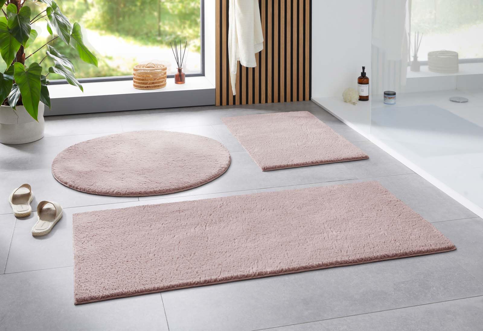 Taracarpet Badematte Uni Boho rutschfest, waschbar, Badezimmer-Teppich, Bad-Vorleger, WC Deko, Duschvorleger für Dusche und Badewannen weich und als Set kombinierbar New Taupe 120 cm rund