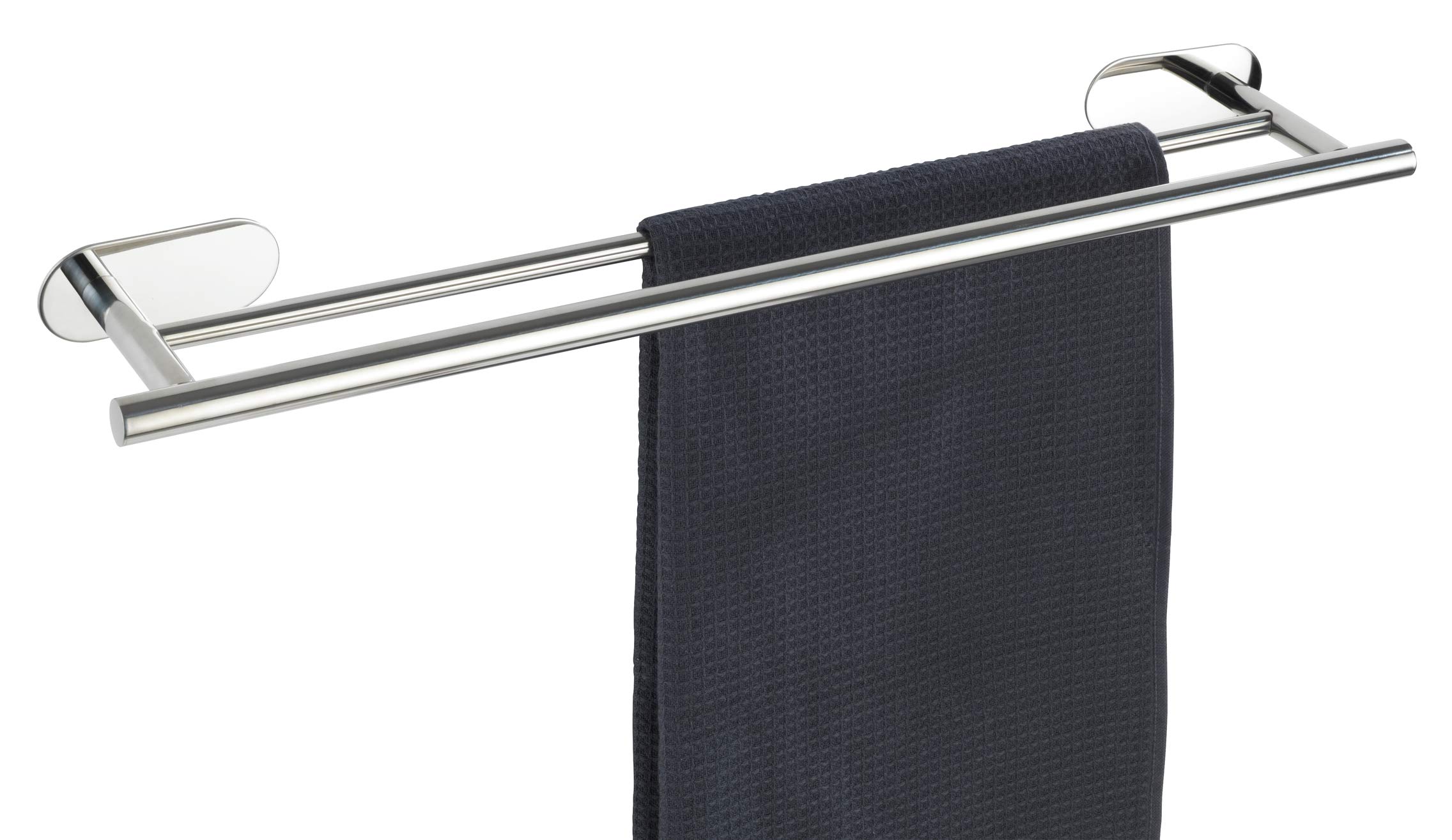 WENKO Turbo-Loc Badetuchstange Orea Shine, Befestigen ohne bohren, 2 lange Handtuchstangen für Badetuch & Handtücher, hochwertiger, rostfreier Edelstahl glänzend, 60 x 4,5 x 12 cm