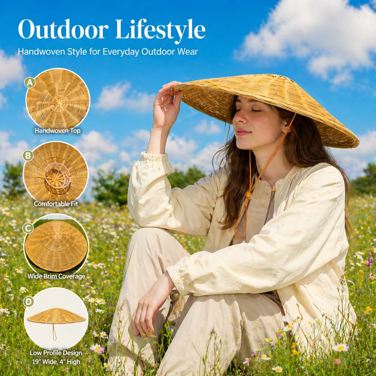 Handmade Bamboo Kasa Hat Woven Conical Sun Hat for Gardening Outdoor Wear or Samurai Ronin Cosplay Lightweight Traditional