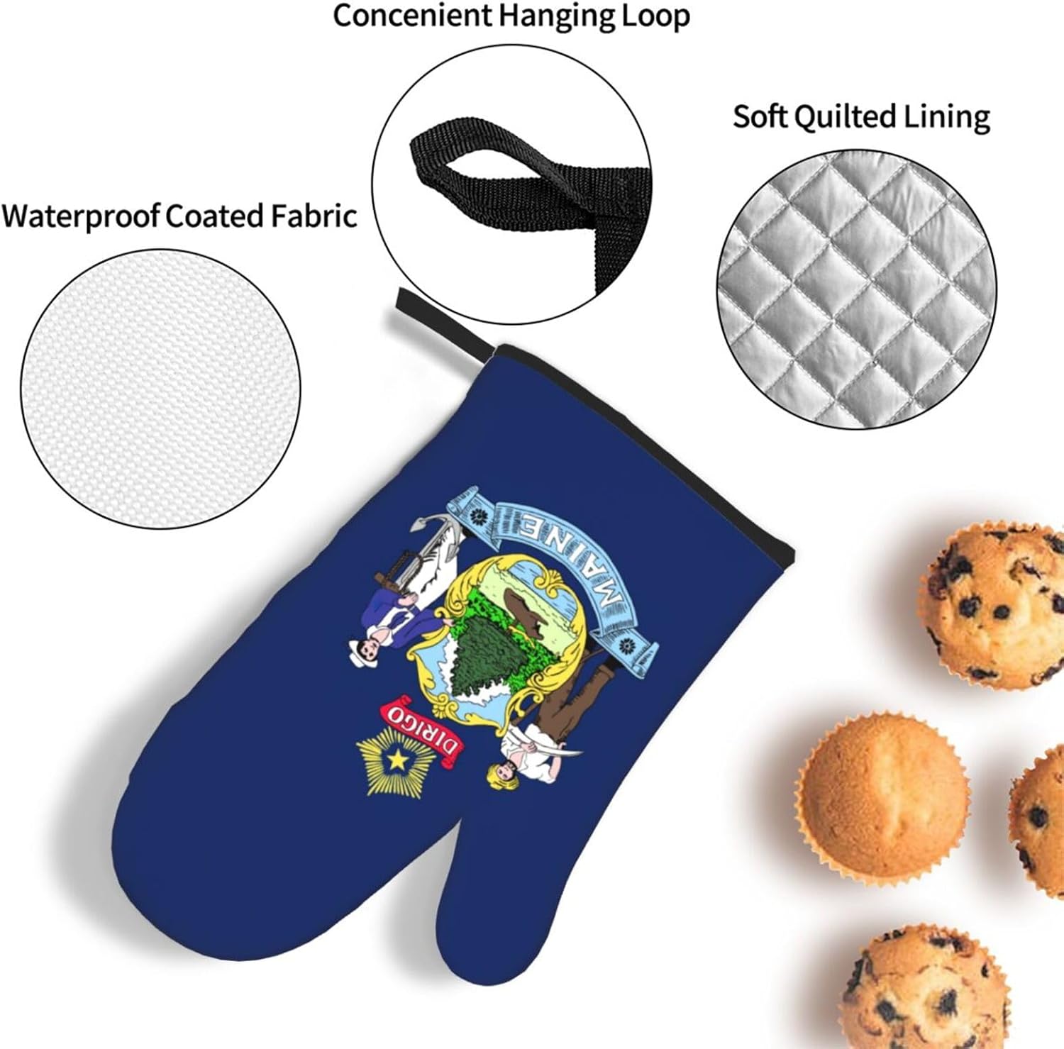 Maine State Flag Print Heat Resistant Microwave Gloves, Used for Baking, Cooking, and Fashion Kitchen Essentials