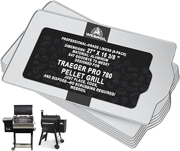 6 Packs BAC520 Drip Tray Liners for Traeger Pro 780 Pellet Smoker Grill, Heat-Resistant Foil Liners for Traeger Pro 780 Grill Accessories, Aluminum Tray for Catching Grease 27" x 15 3/8 "