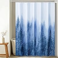 Vista 14 de ORTIGIA Cortina de ducha de 78 pulgadas de bosque neblinoso verde oscuro para baño, juego de cortina de ducha de naturaleza y bosque con ganchos